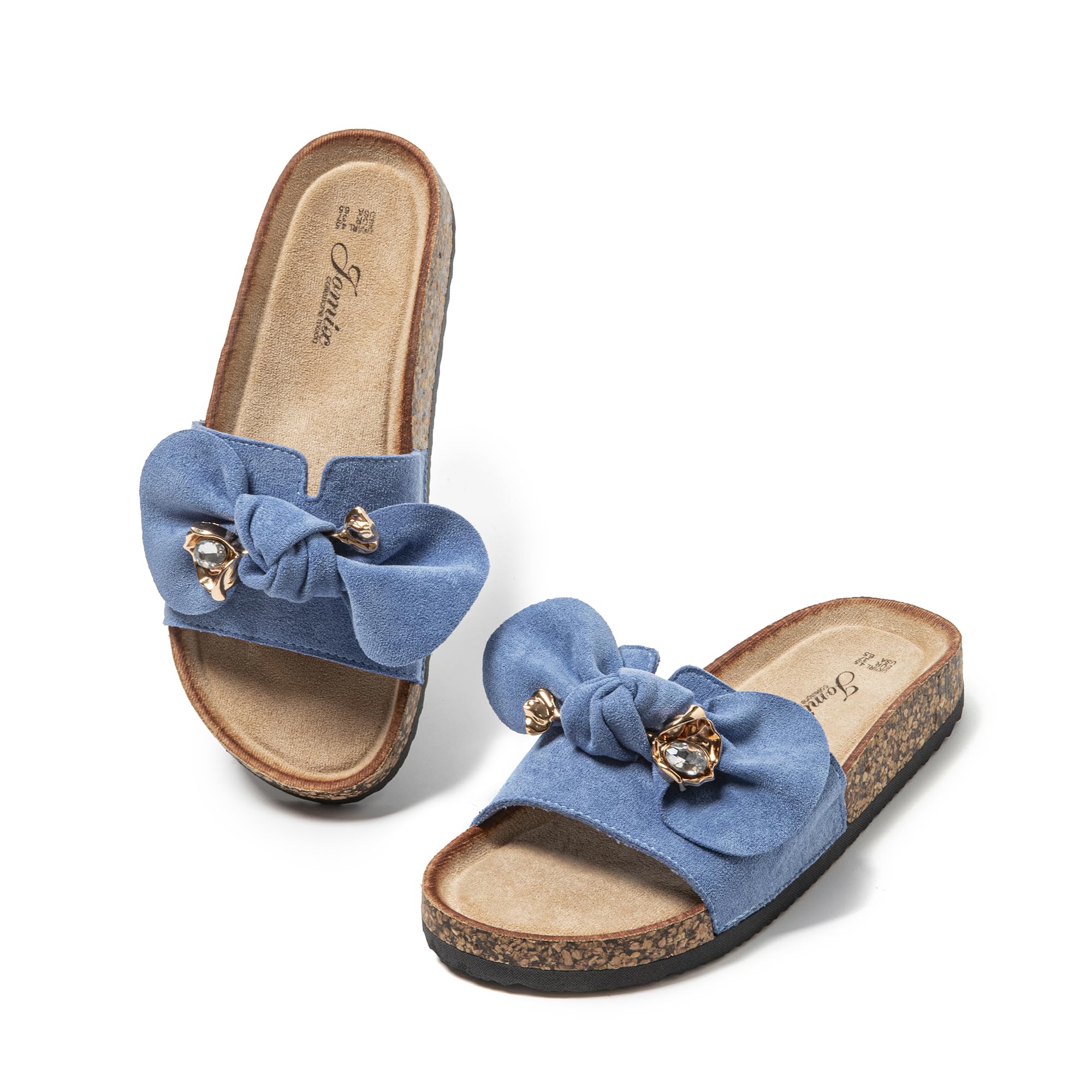 JOMIX Clogs Damen Pantoletten Sommer Sandalen mit Strass Fliege Strand Sandaletten Bequem Kork Strandsandalen Sommerschuhe
