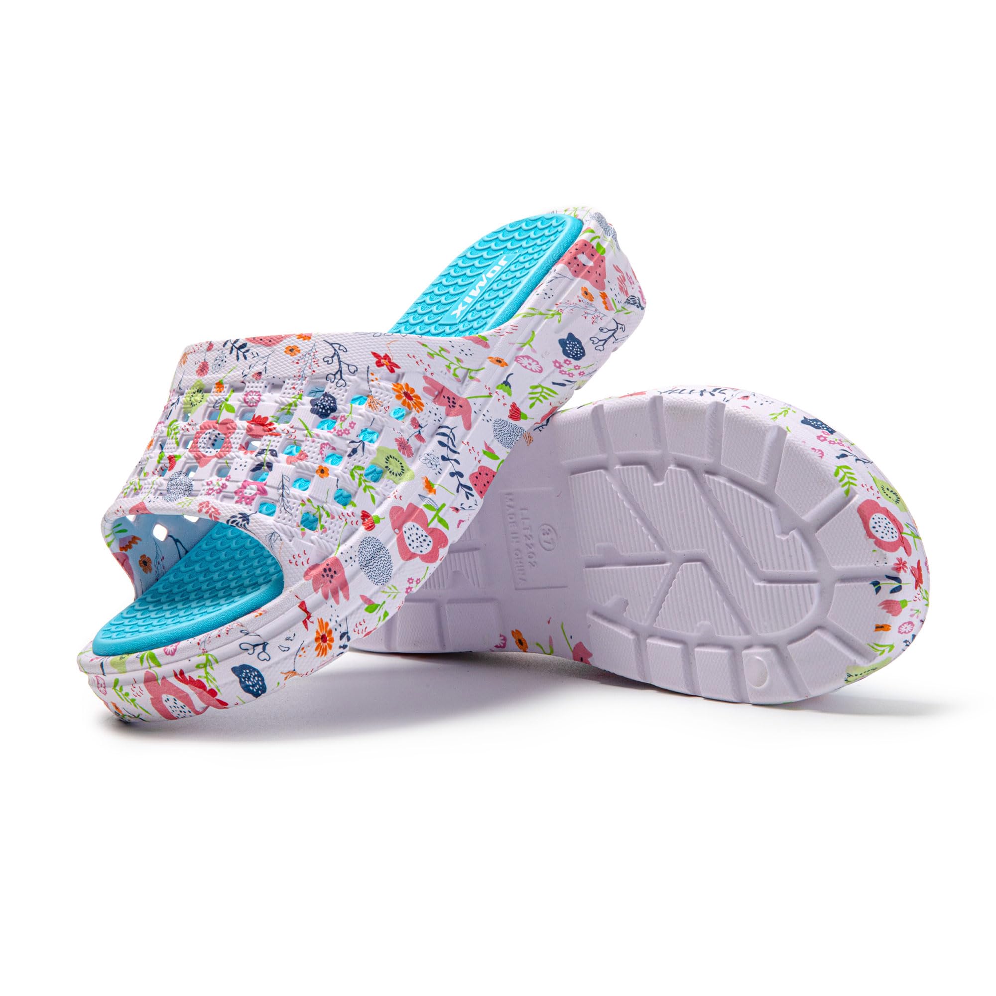JOMIX Damen Badelatschen Sommer Dicke Sole Pantoletten Bunte Badeschuhe mit Fussbett 100% Eva Weiche Badeschuhe Süße Schlappen Lustig Sandalen Indoor Outdoor