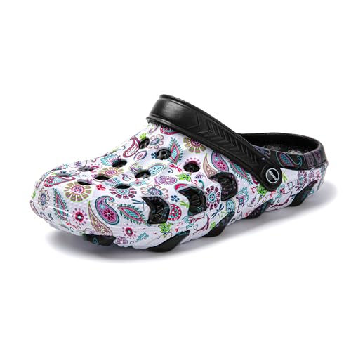 JOMIX Damen Clogs mit Fußbett Sommer Bunte Gartenschuhe Arbeitsclogs Anti - Rutsch Leicht Gummi Hausschuhe Pantoletten Wandern Meer Strand Pool