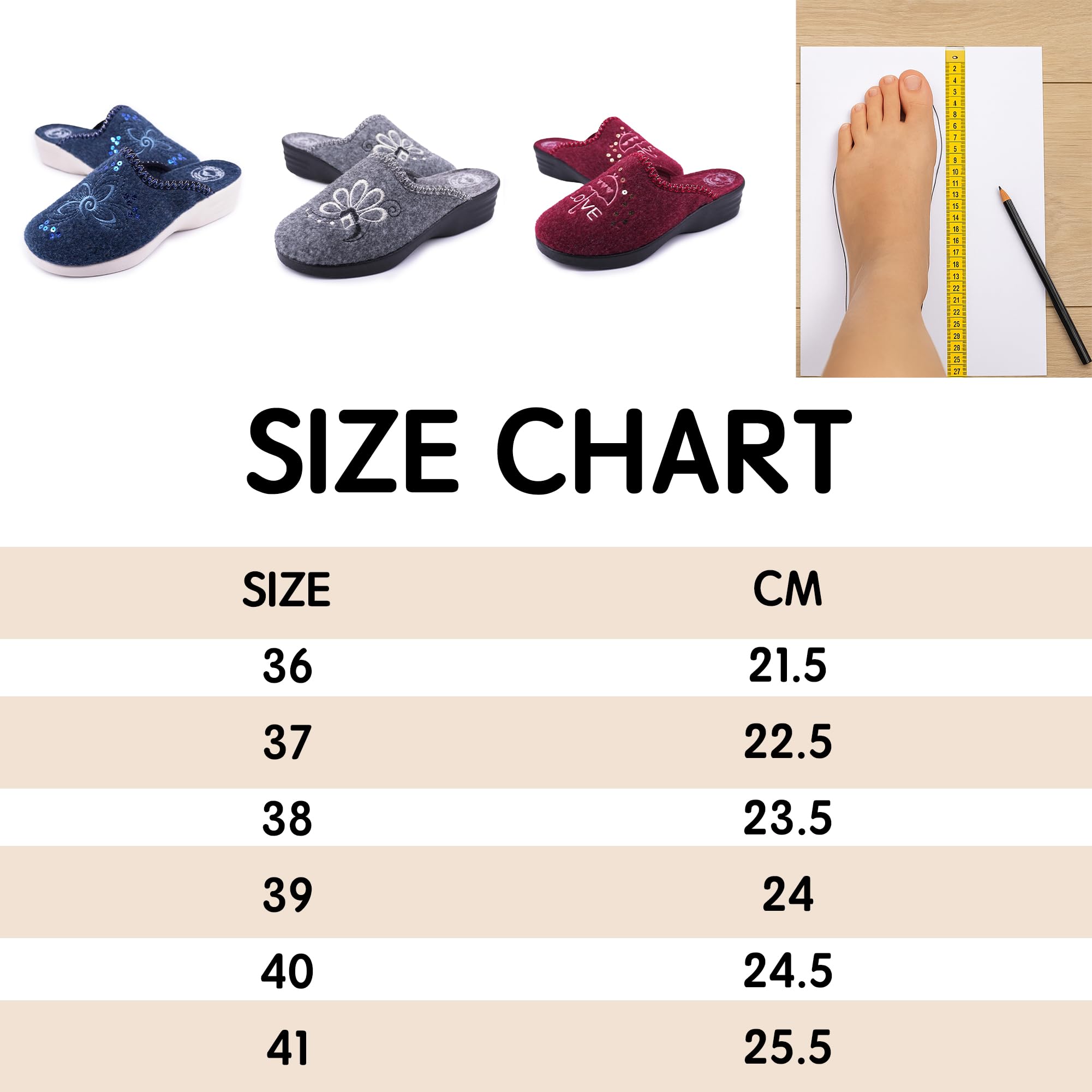 JOMIX Damen Hausschuhe Winter Made in Italy Bequem Weich mit Niedrigem Keil Blumenstickerei Elegant für Zuhause