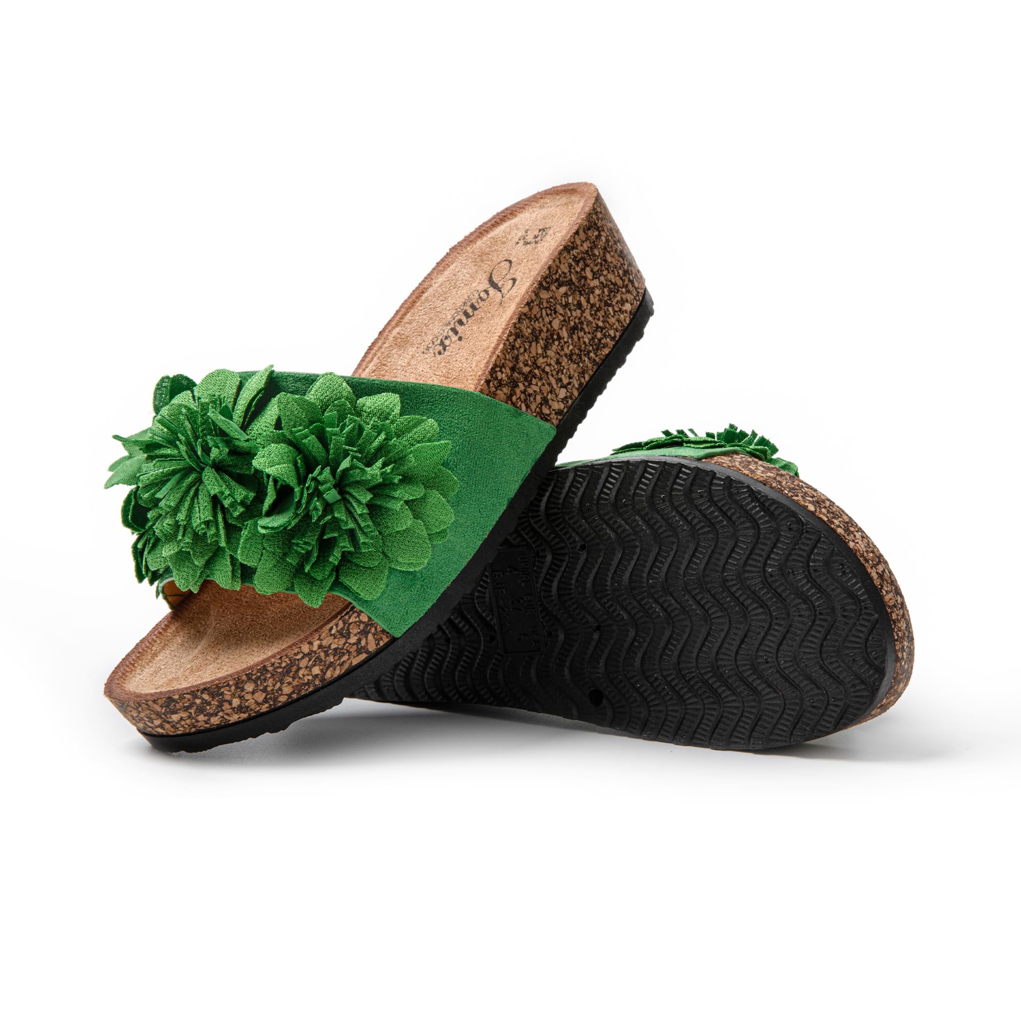 JOMIX Damen Pantoletten Blumen Clogs Sandalen Plateau Kork Strand Sommerschuhe