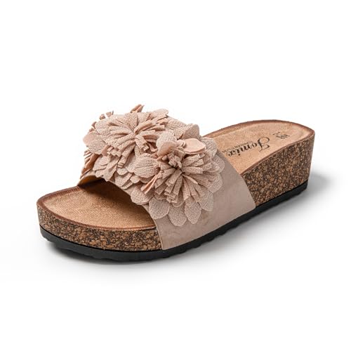 JOMIX Damen Pantoletten Blumen Clogs Sandalen Plateau Kork Strand Sommerschuhe