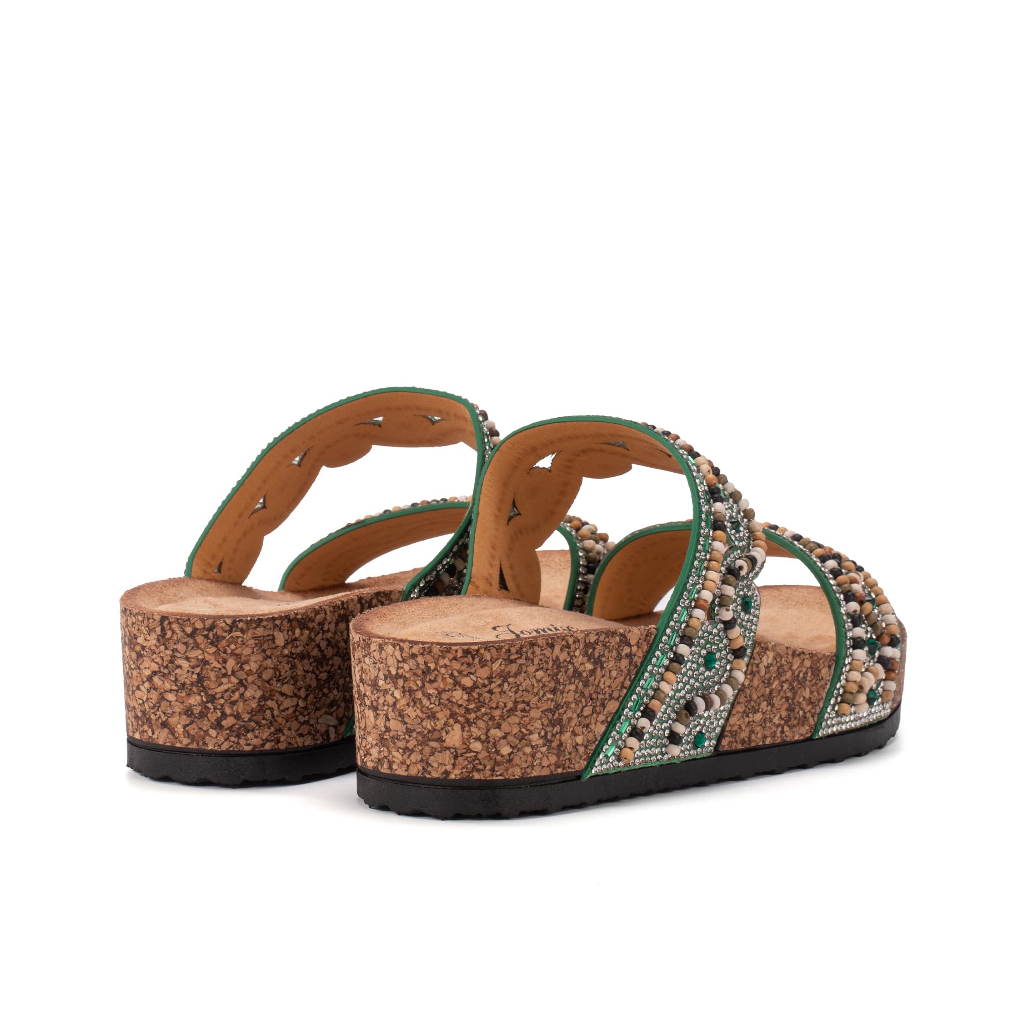 JOMIX Damen Pantoletten - Glitzer Sandalen Sommer Kork Strandsandalen Dicke Slides Sandaletten mit Strass Perlen Bequem Sommersandalen Strand Schuhe