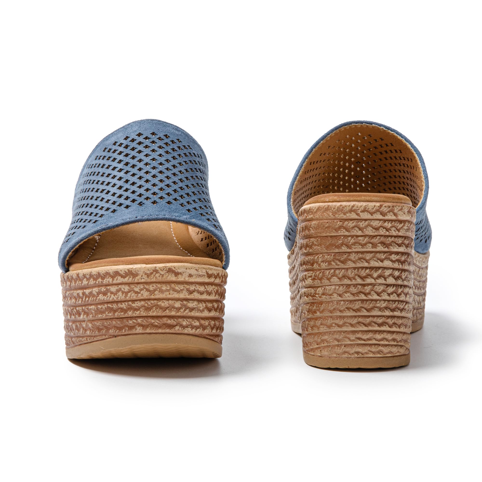 JOMIX Damen Pantoletten mit Absatz Sommerschuhe Plateau Sandalen mit Kork - Fußbett Schlappen Frauen Slipper