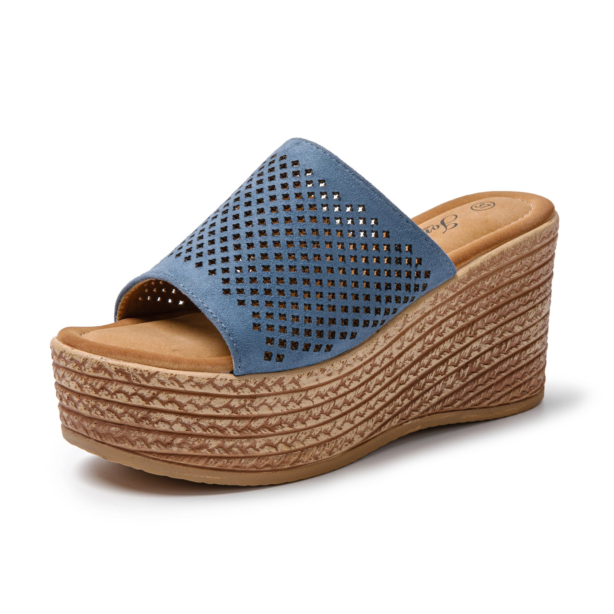 JOMIX Damen Pantoletten mit Absatz Sommerschuhe Plateau Sandalen mit Kork - Fußbett Schlappen Frauen Slipper