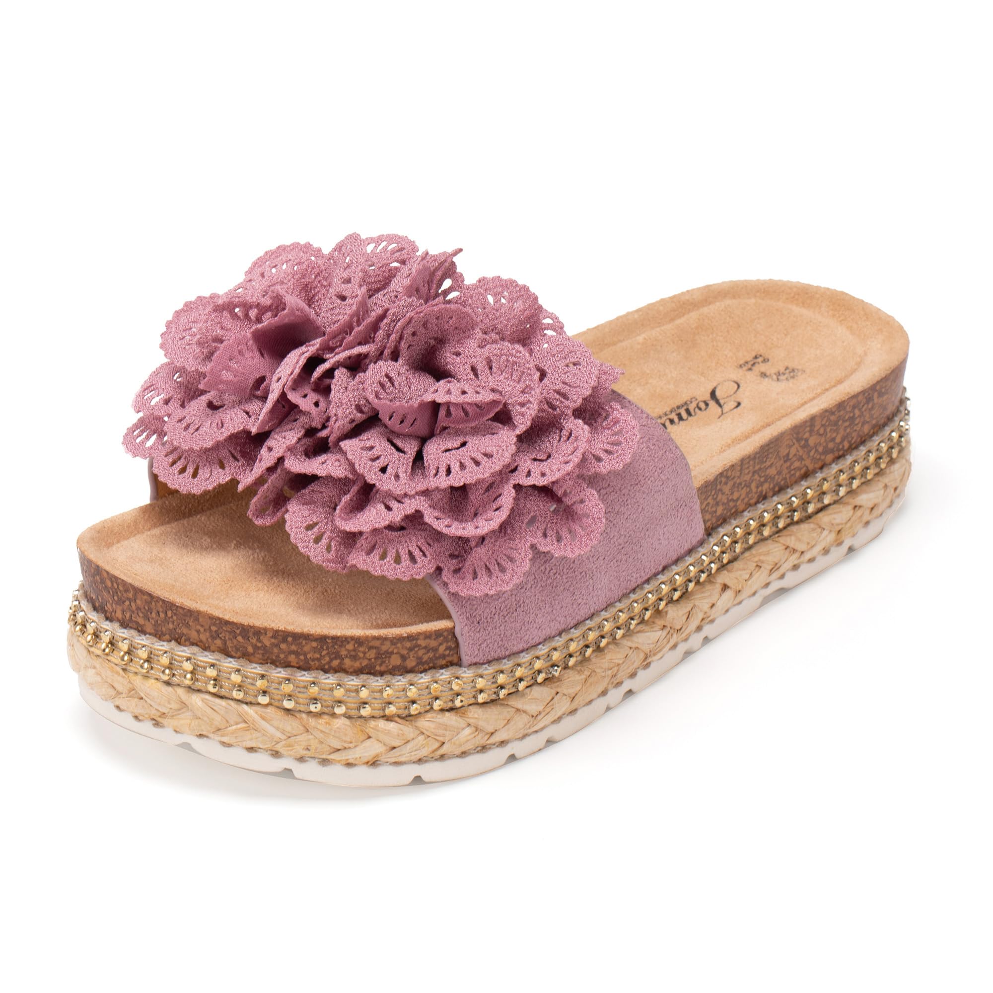 JOMIX Damen Sandalen Pantoletten mit Absatz Blumen Clogs Dicke Sohle Kork Hausschuhe Sommerschuhe Slipper Wandern Meer Strand Pool