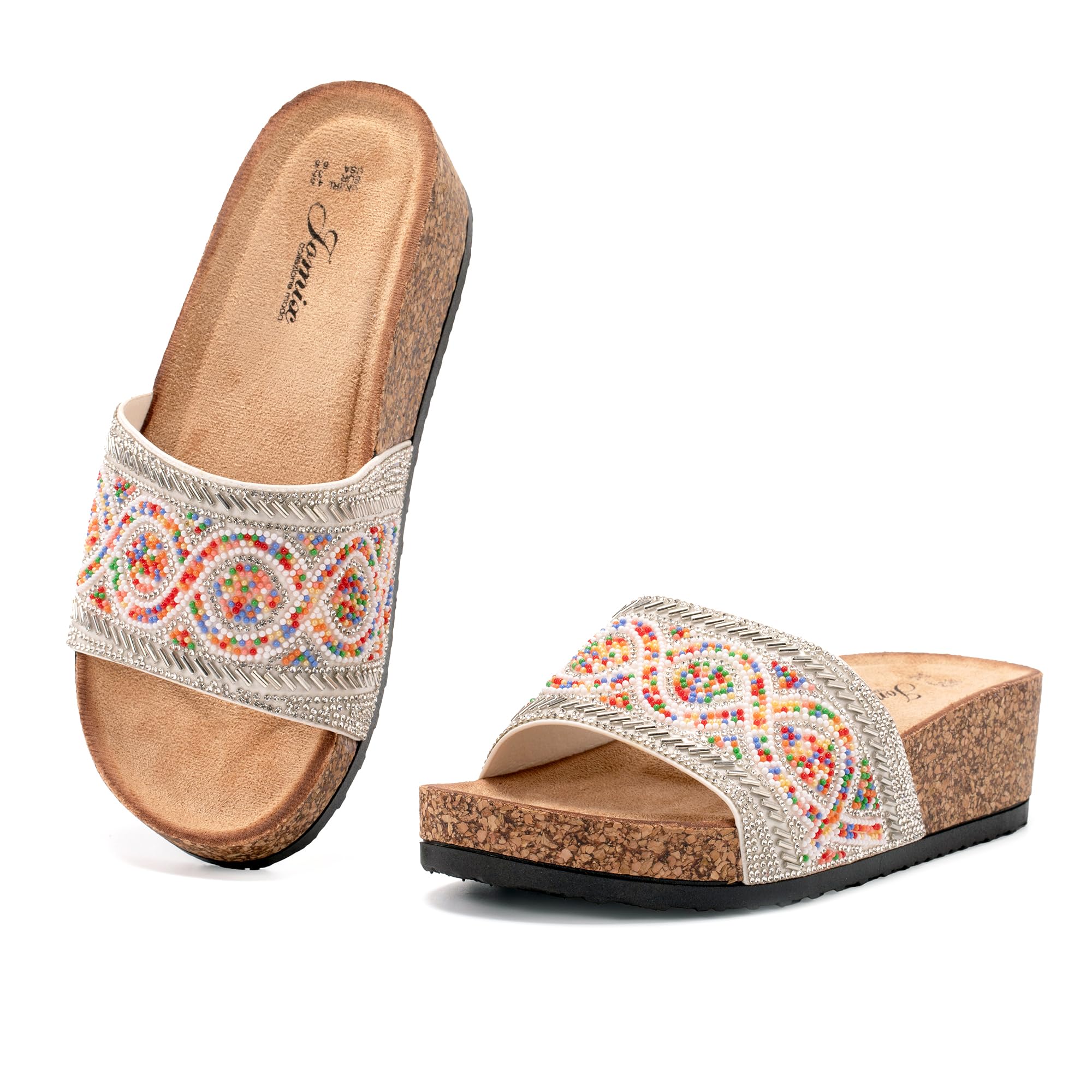 JOMIX Damen Sandalen Sommer Glitzer Pantoletten Bunte Clogs Dicke Sohle Kork Hausschuhe Weiche Strand Meer Flach Sommerschuhe