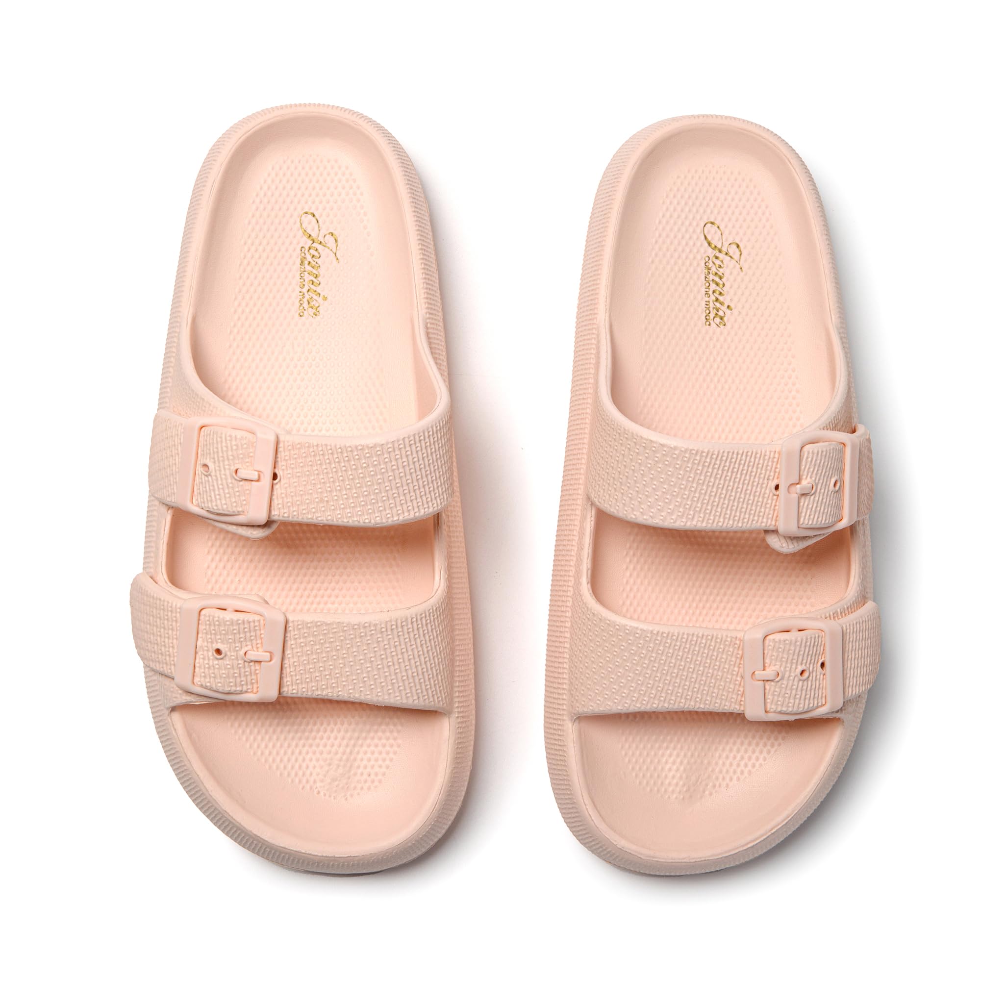 JOMIX Damen Schlappen Badelatschen Sommer Bunte Badeschuhe Flache Rutschfest Sandalen Leicht 100% Eva Badeschlappen mit Schnalle Slipper Pantoletten