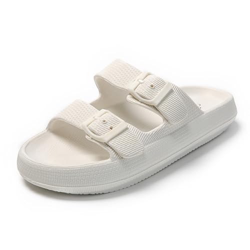 JOMIX Damen Schlappen Badelatschen Sommer Bunte Badeschuhe Flache Rutschfest Sandalen Leicht 100% Eva Badeschlappen mit Schnalle Slipper Pantoletten