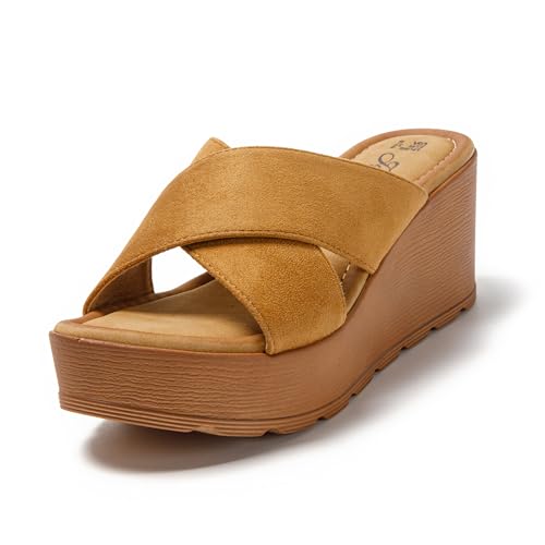 JOMIX Damen Schlappen Plateau Sandalen Pantoletten Keilabsatz Sandal Sommerschuhe Slipper Strandschuhe
