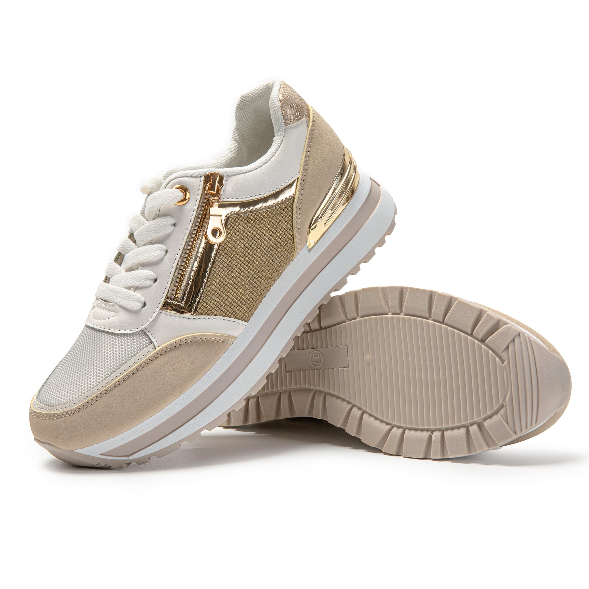 JOMIX Damen Sneaker Atmungsaktiv Sportschuhe Leicht Laufschuhe Fitness Gym Plateau Schuhe Turnschuhe Walking Freizeitschuhe