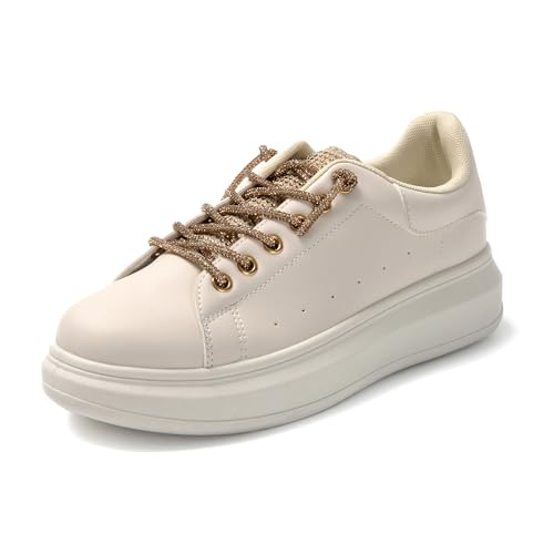 JOMIX Damen Sneaker Leder Laufschuhe Dämpfung Atmungsaktiv Leicht Bequeme Sportschuhe Denim Leinwandschuhe