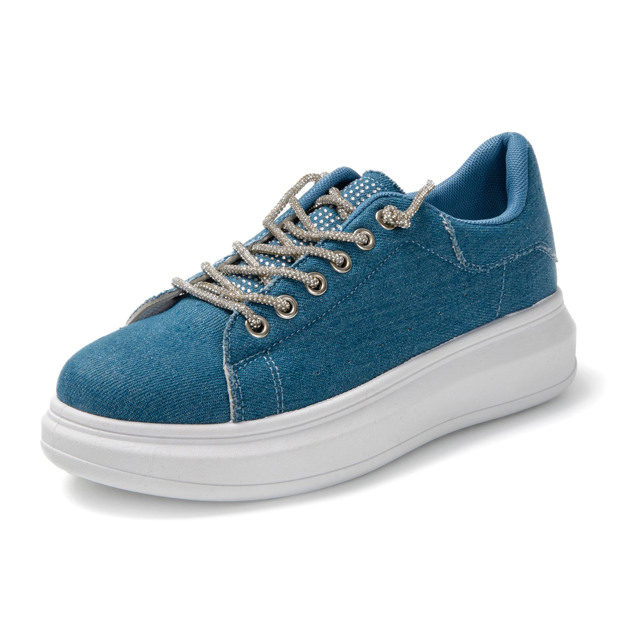 JOMIX Damen Sneaker Leder Laufschuhe Dämpfung Atmungsaktiv Leicht Bequeme Sportschuhe Denim Leinwandschuhe