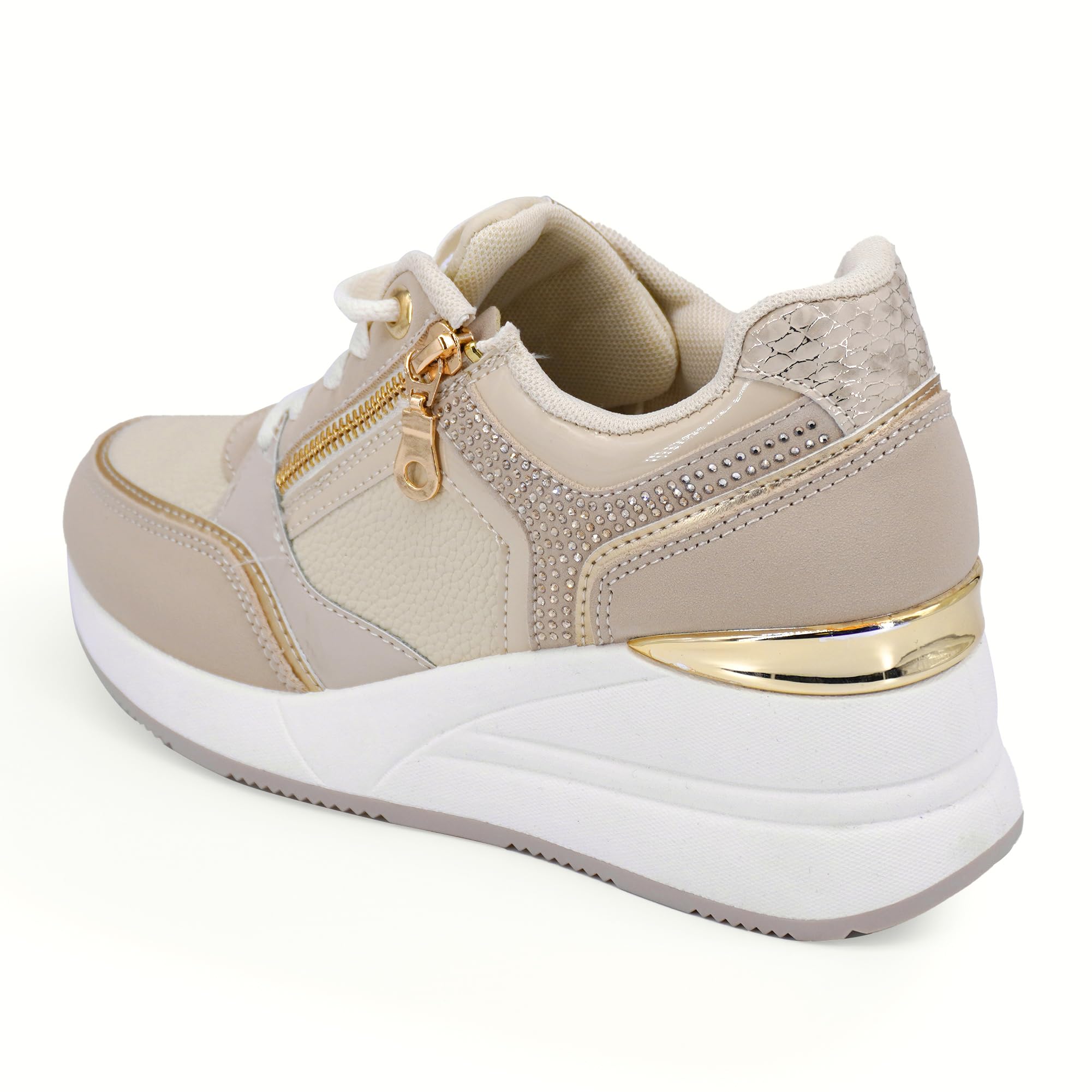 JOMIX Damen Sneaker mit Keilabsatz Mode Sportschuhe Bequeme Leder Freizeitschuhe Plateau Casual Schuhe