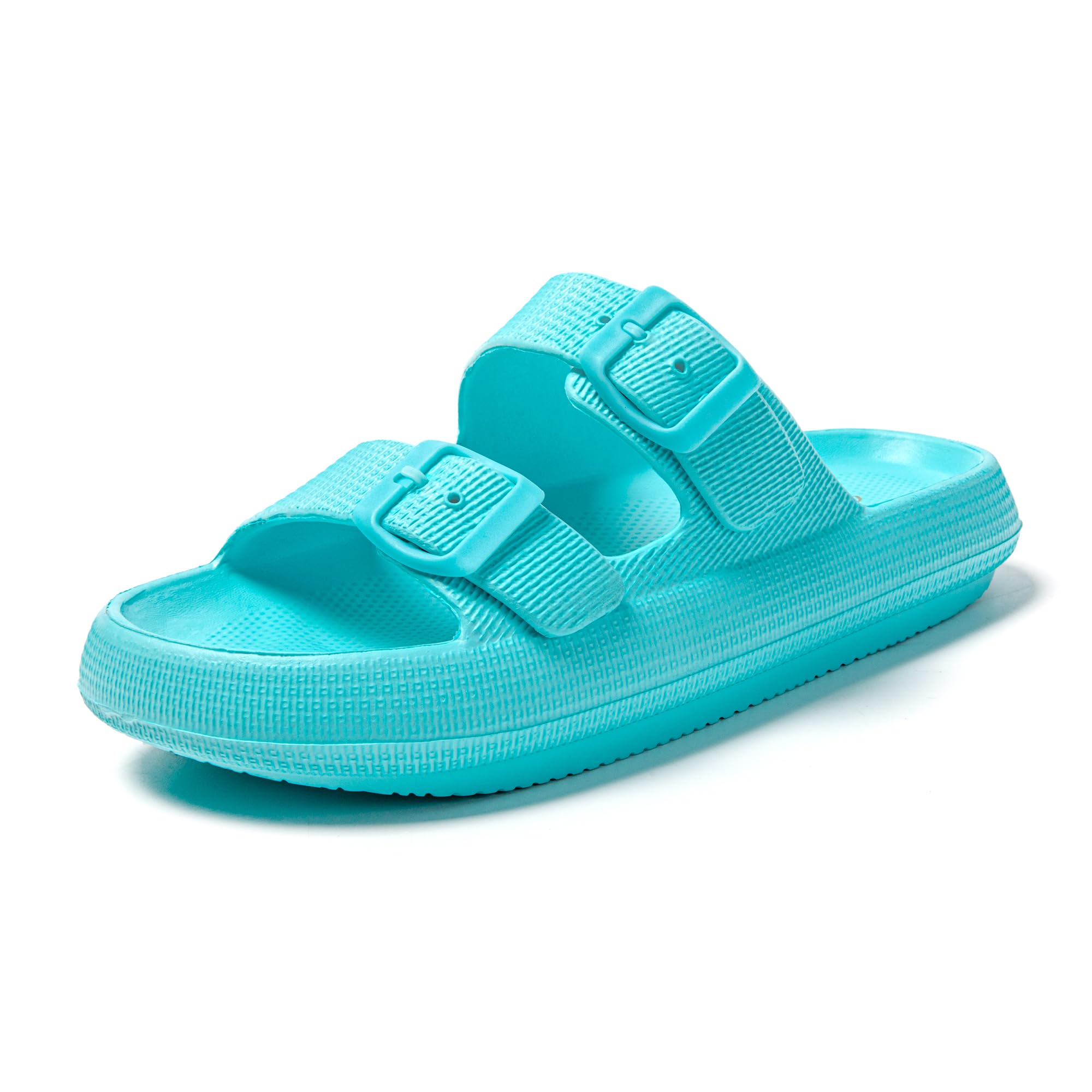 JOMIX Damen Sommer Schlappen Badeschuhe Badelatschen Bunte Pantoletten Flache Rutschfest Sandalen Leicht 100% Eva Badeschlappen mit Schnalle Slipper