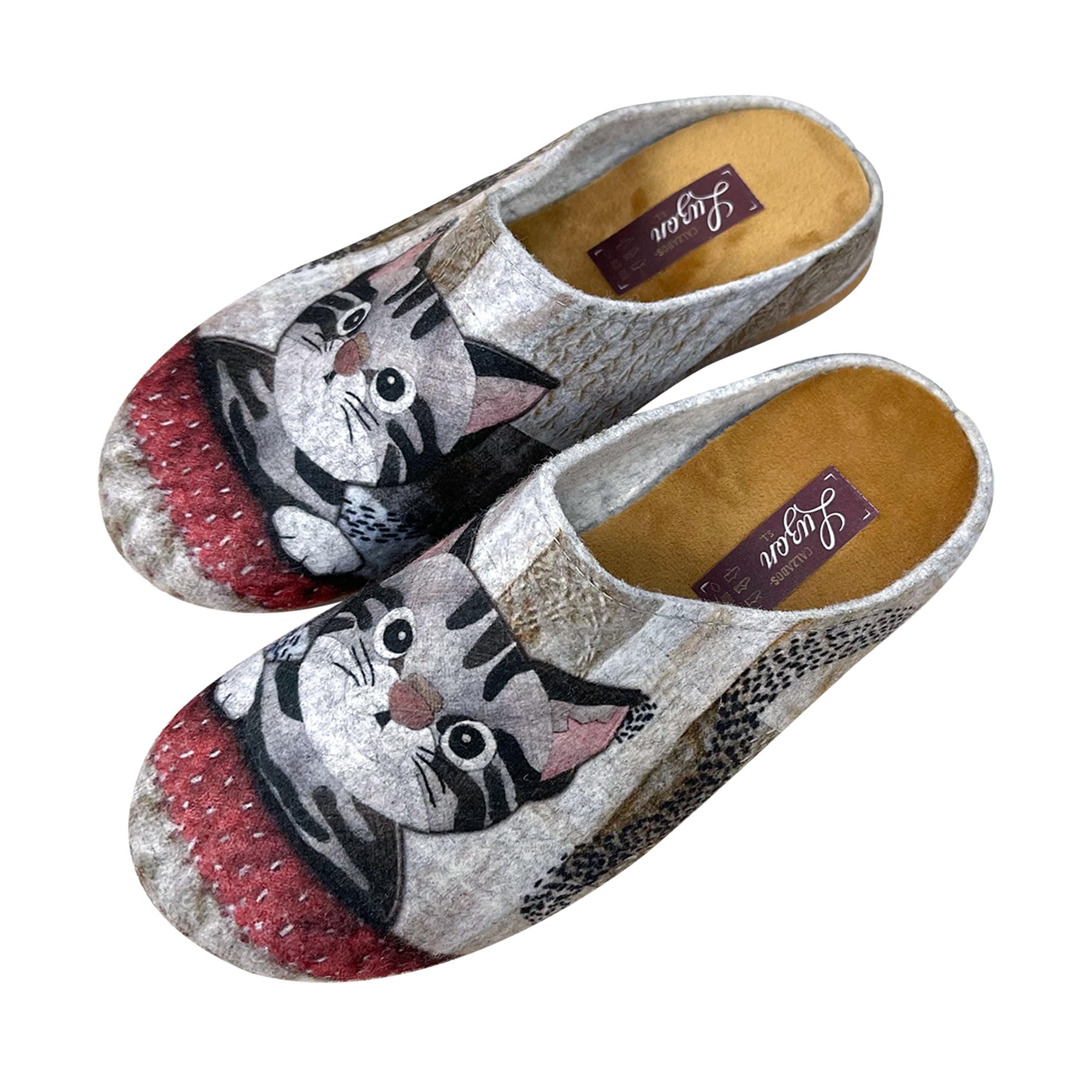 JOMIX Damen Spanische Clog Filzclog Winter Flache Pantoffeln Lässige Slippers Bunte Cartoon Hausclog Hausschuhe Indoor Outdoor