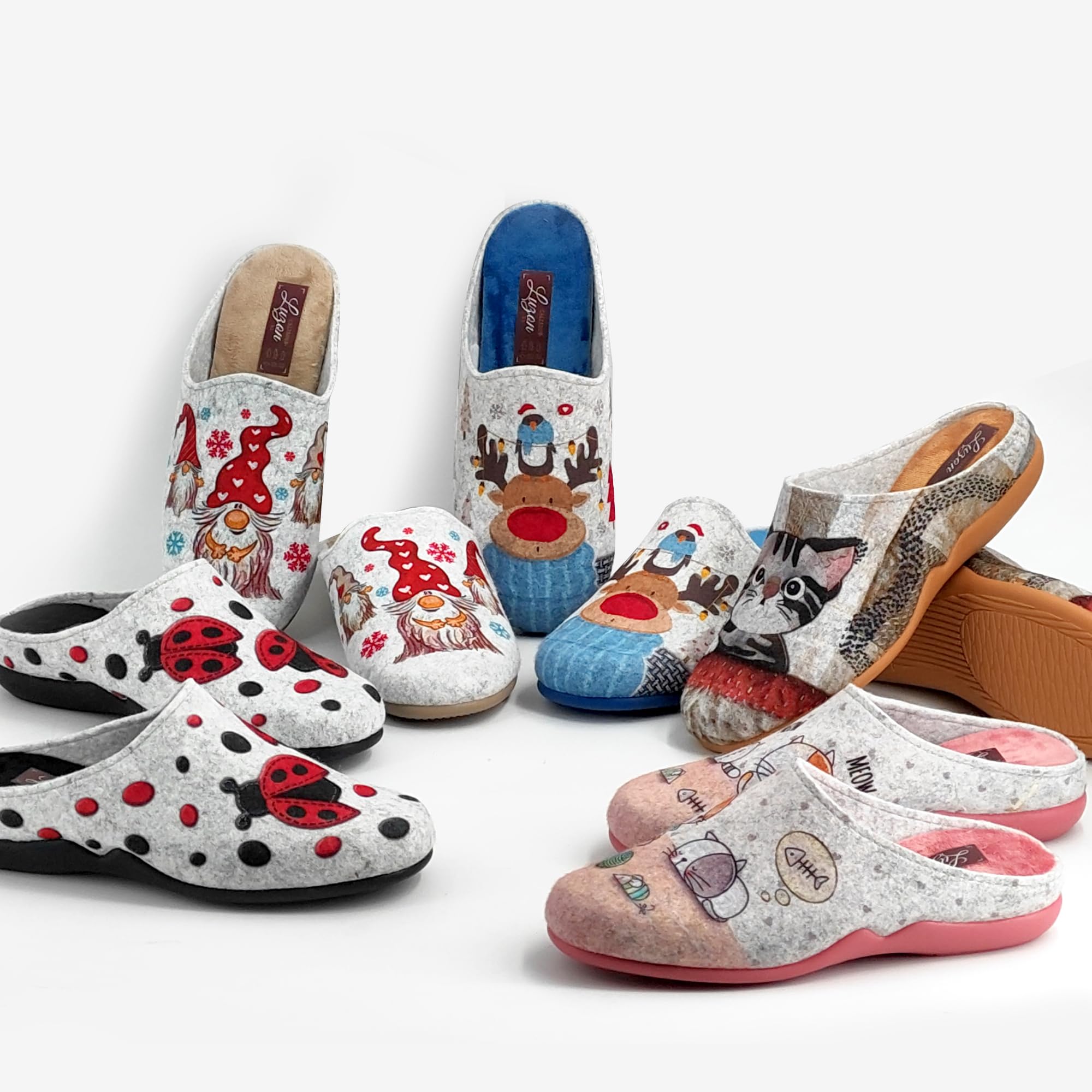 JOMIX Damen Spanische Clog Filzclog Winter Flache Pantoffeln Lässige Slippers Bunte Cartoon Hausclog Hausschuhe Indoor Outdoor