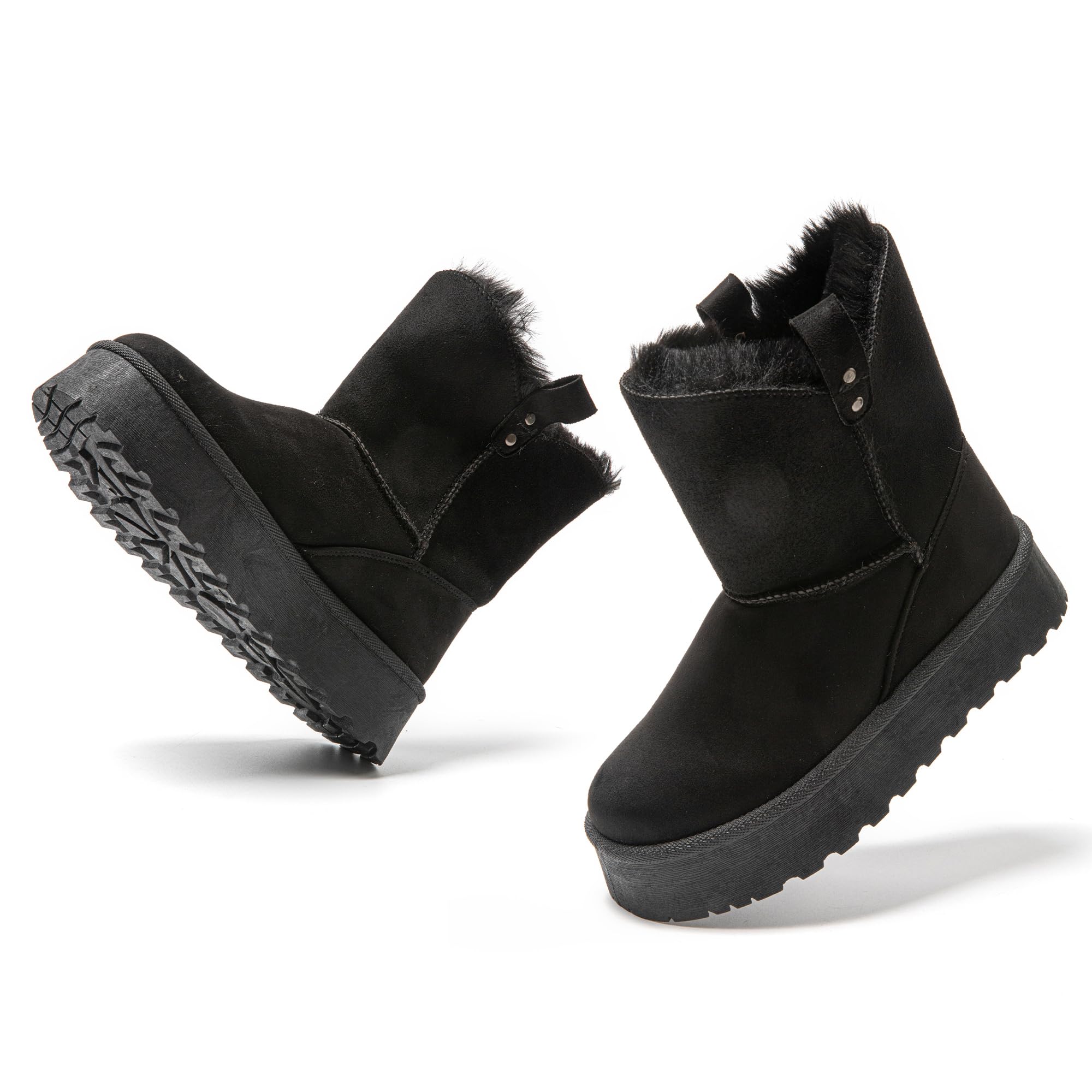 JOMIX Damen Winterstiefel Plateau Mini Winter Boots Bequeme Warm Gefüttert Schneestiefel Wasserdicht Rutschfeste Plattform Stiefel