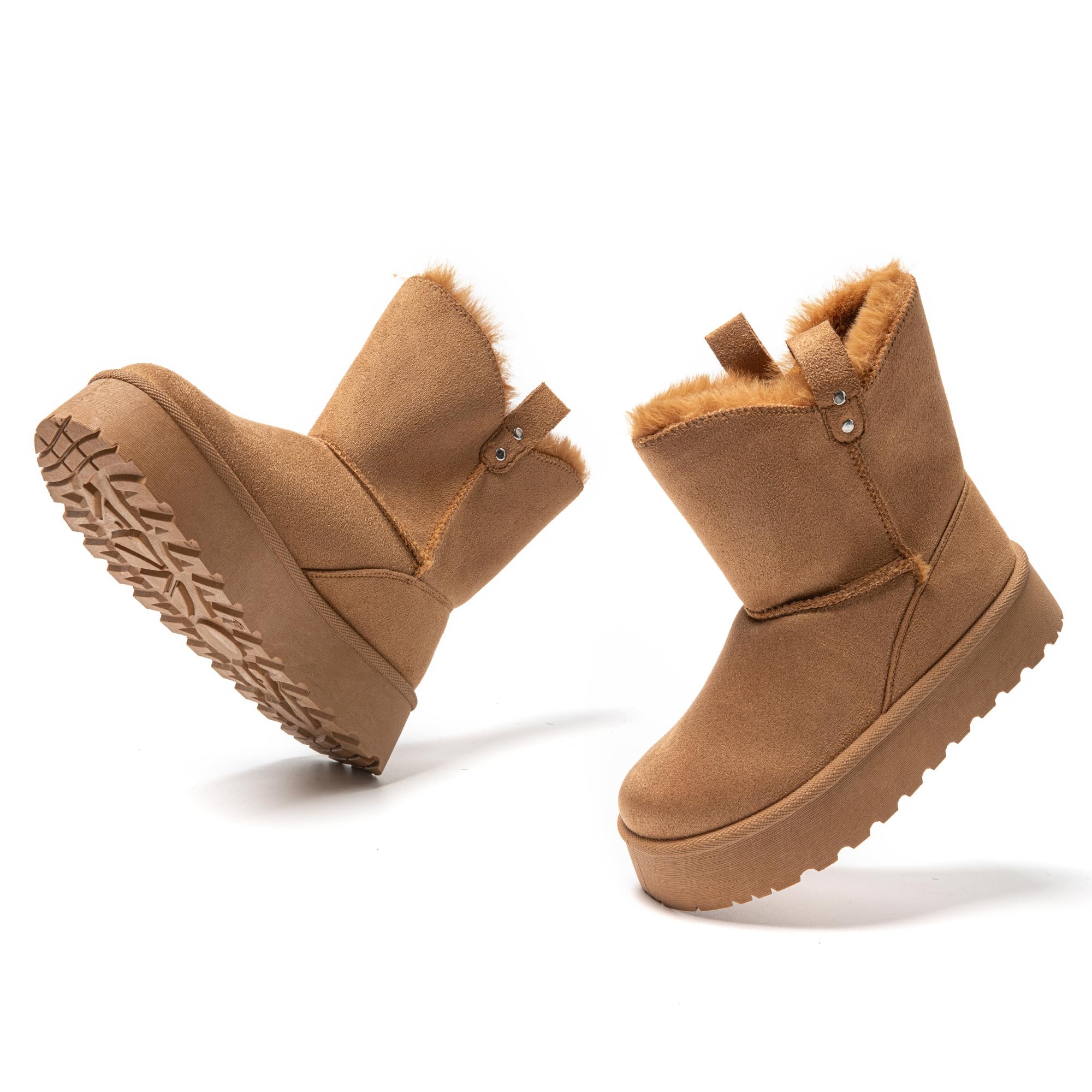 JOMIX Damen Winterstiefel Plateau Mini Winter Boots Bequeme Warm Gefüttert Schneestiefel Wasserdicht Rutschfeste Plattform Stiefel