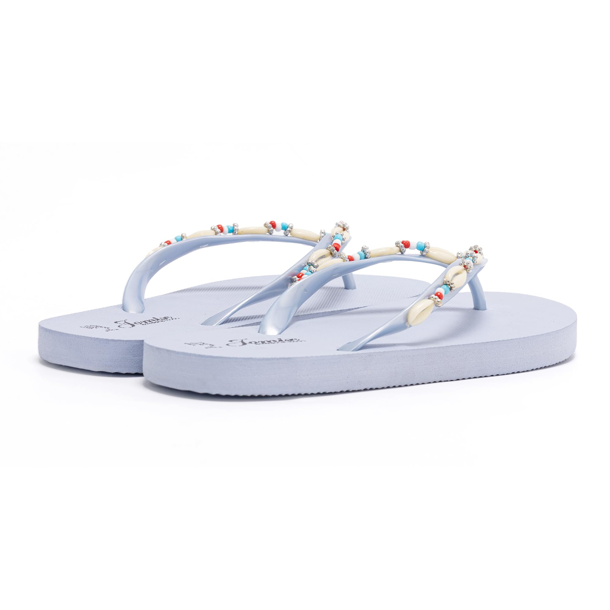 JOMIX Flip Flops Damen - Sommer Bunte Zehentrenner Schlappen Böhmen Sandalen mit Strasssteine Weiche Badelatschen Badeschlappen Meer Pool Strand Schwimmen