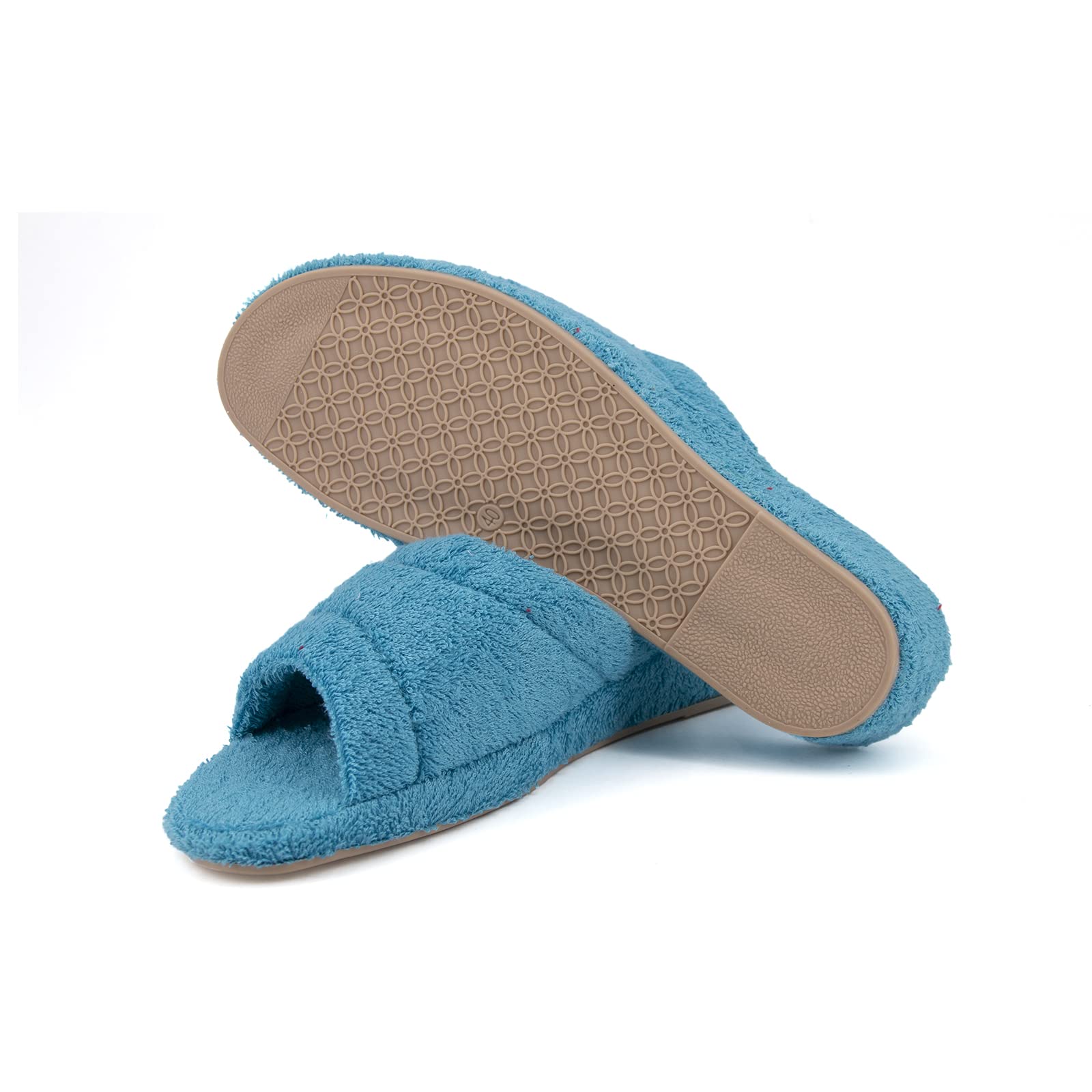 JOMIX Frottee Hausschuhe Damen Weiche Keilabsatz Pantoffeln Offen Bequeme Einfarbige Slipper Indoor