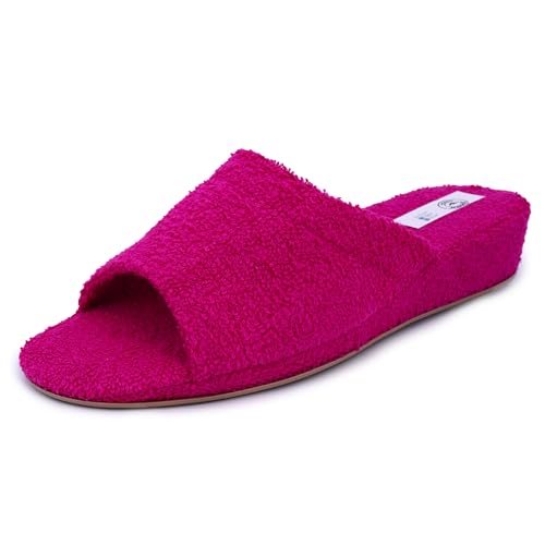 JOMIX Frottee Hausschuhe Damen Weiche Keilabsatz Pantoffeln Offen Bequeme Einfarbige Slipper Indoor