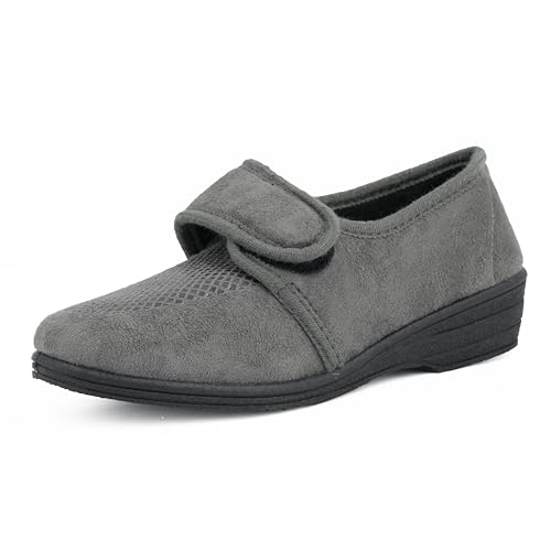 JOMIX Gesundheitsschuhe Damen Orthopädische Sandalen Weiche Keilabsatz Hallux Valgus Schuhe mit Klettverschluss Rutschfeste Hauschuhe