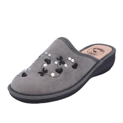 JOMIX Hausschuhe Damen Bequem Leise Pantoffeln Winter Warm Geschlossener Orthopädisch Anatomische Hausschuhe für Senioren ältere Gummisohle für Parkett Fliesen Hergestellt in Italien