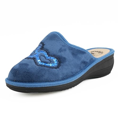 JOMIX Hausschuhe Damen Pantoletten mit Absatz Winter Bequeme Anatomische Pantoffeln Made in Italy