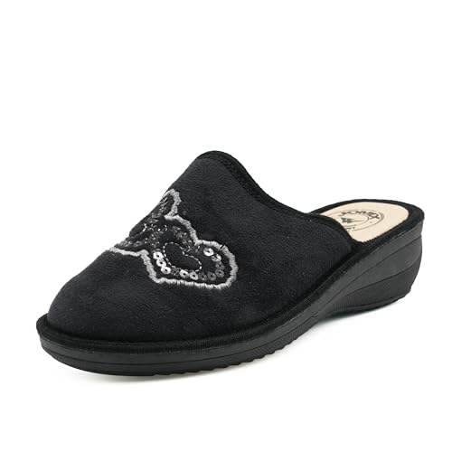 JOMIX Hausschuhe Damen Pantoletten mit Absatz Winter Bequeme Anatomische Pantoffeln Made in Italy