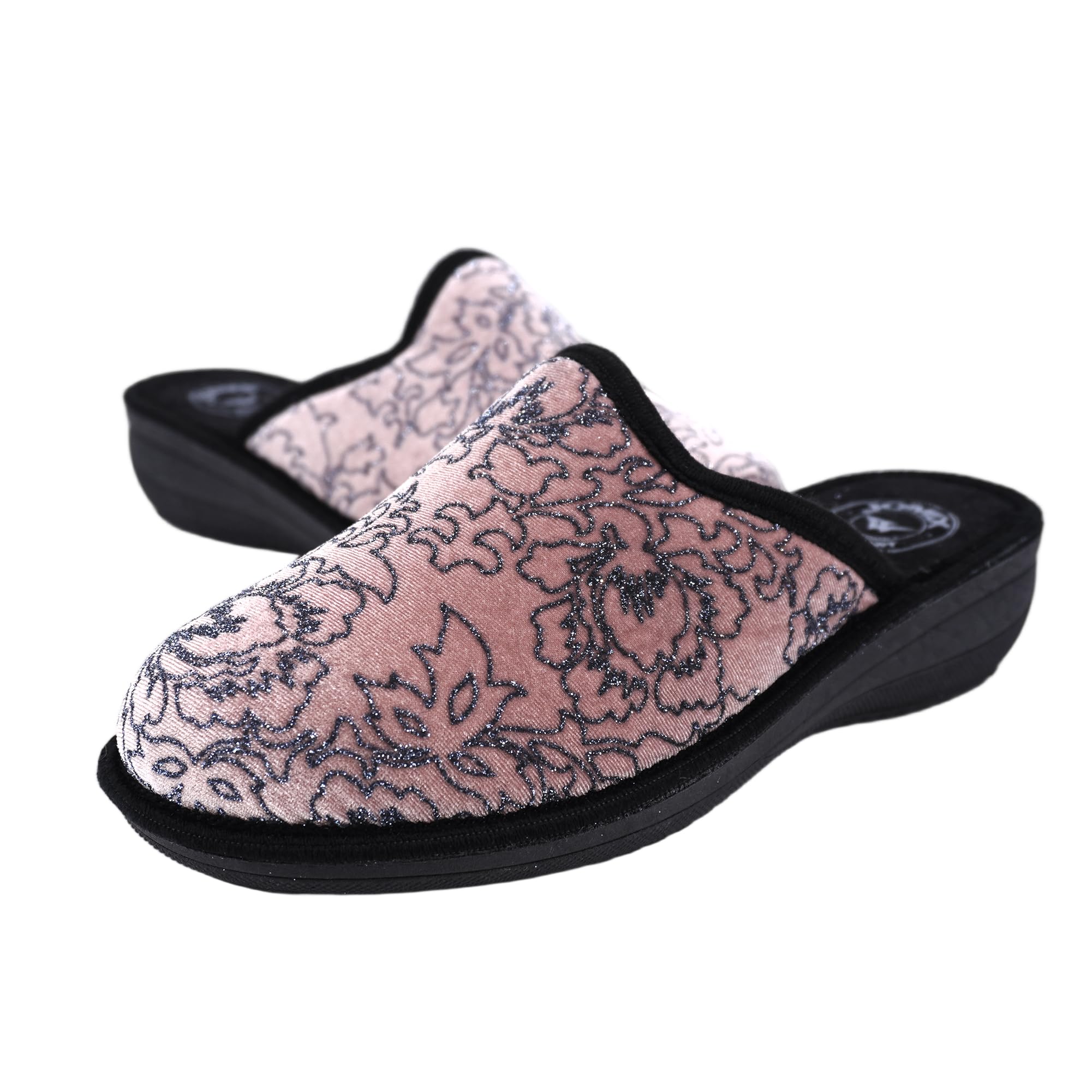 JOMIX Hausschuhe Damen Pantoletten mit Absatz Winter Bequeme Bedruckte Pantoffeln Made in Italy