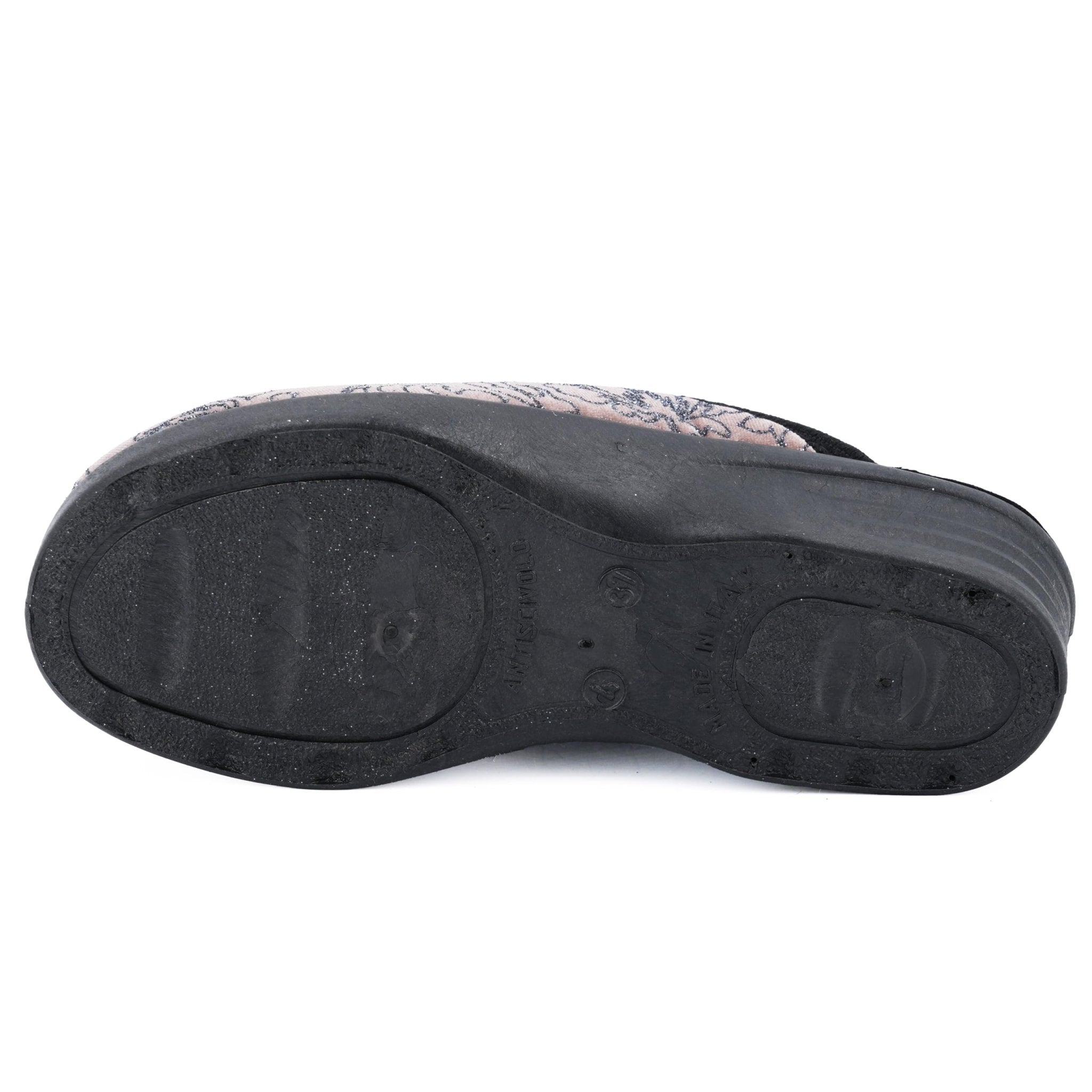 JOMIX Hausschuhe Damen Pantoletten mit Absatz Winter Bequeme Bedruckte Pantoffeln Made in Italy