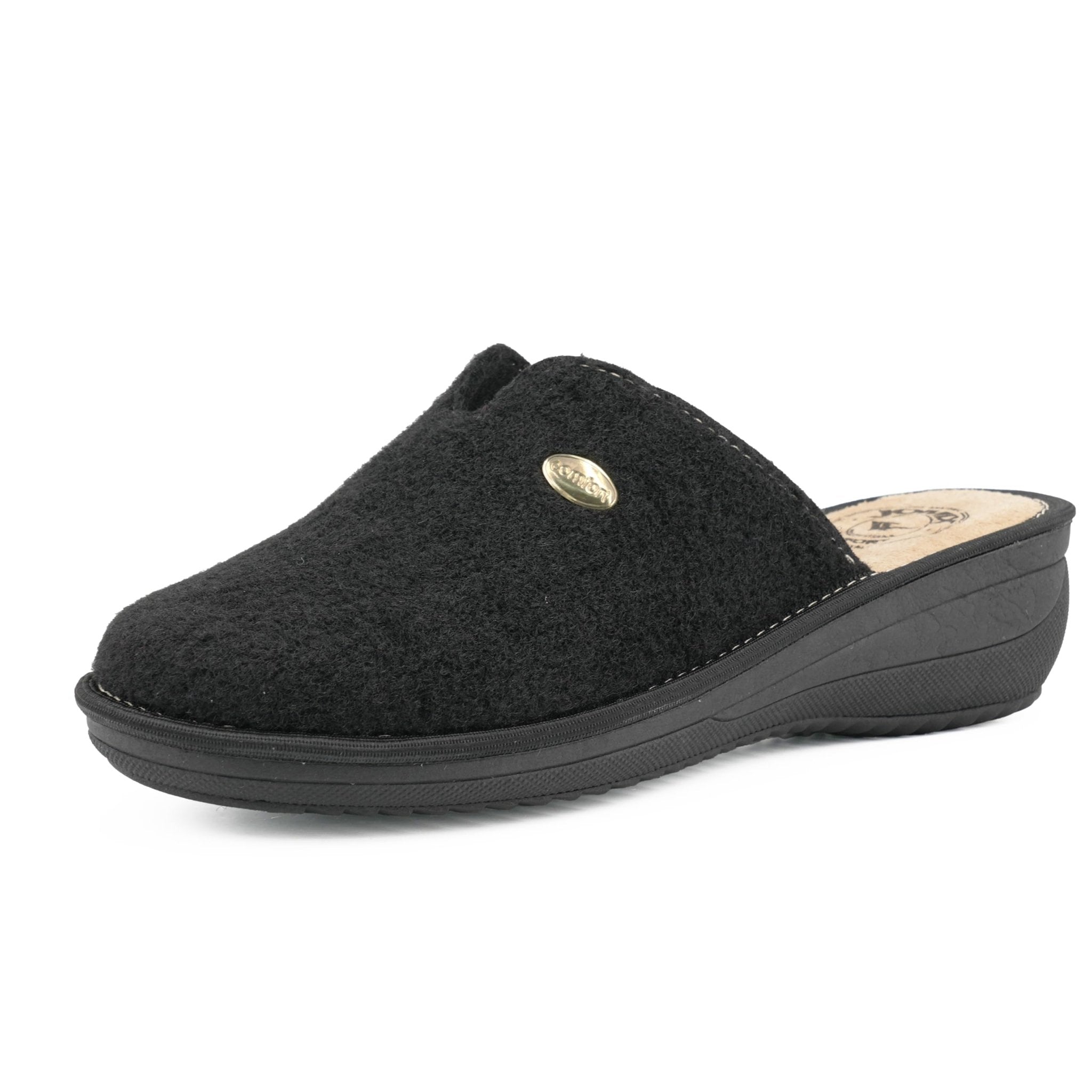 JOMIX Hausschuhe Damen Pantoletten mit Absatz Winter Bequeme Filzpantoffeln Warme Clogs Made in Italy