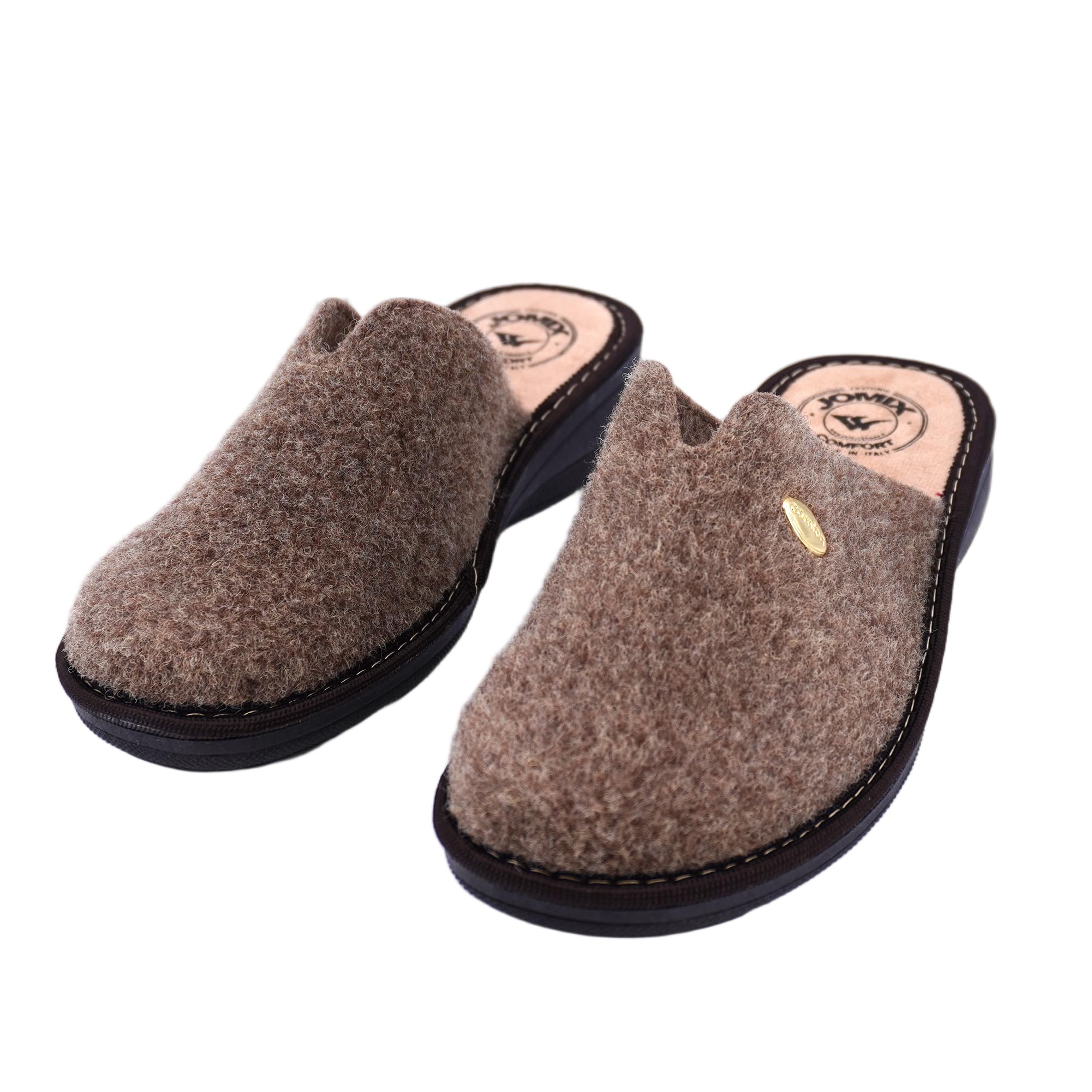 JOMIX Hausschuhe Damen Pantoletten mit Absatz Winter Bequeme Filzpantoffeln Warme Clogs Made in Italy