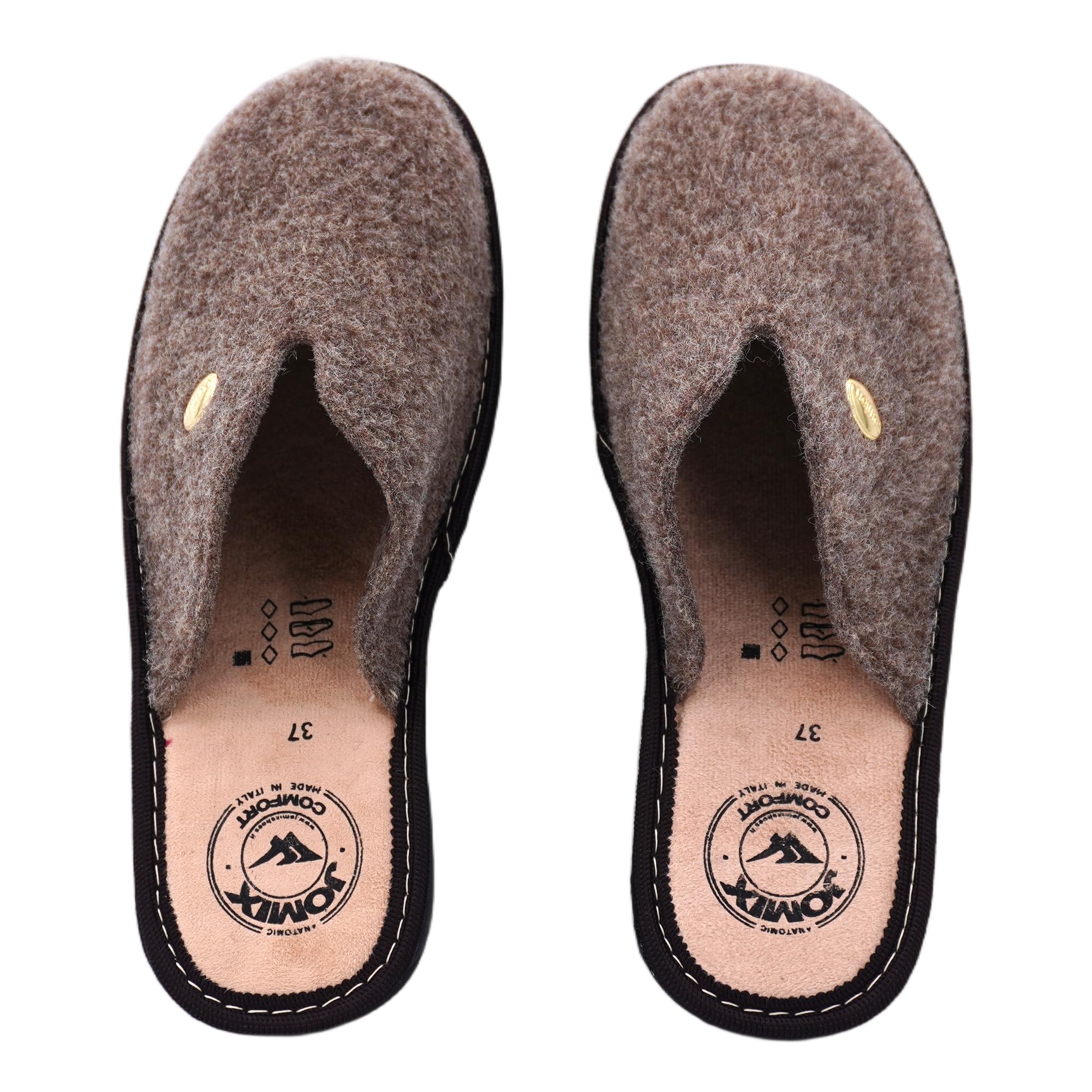 JOMIX Hausschuhe Damen Pantoletten mit Absatz Winter Bequeme Filzpantoffeln Warme Clogs Made in Italy