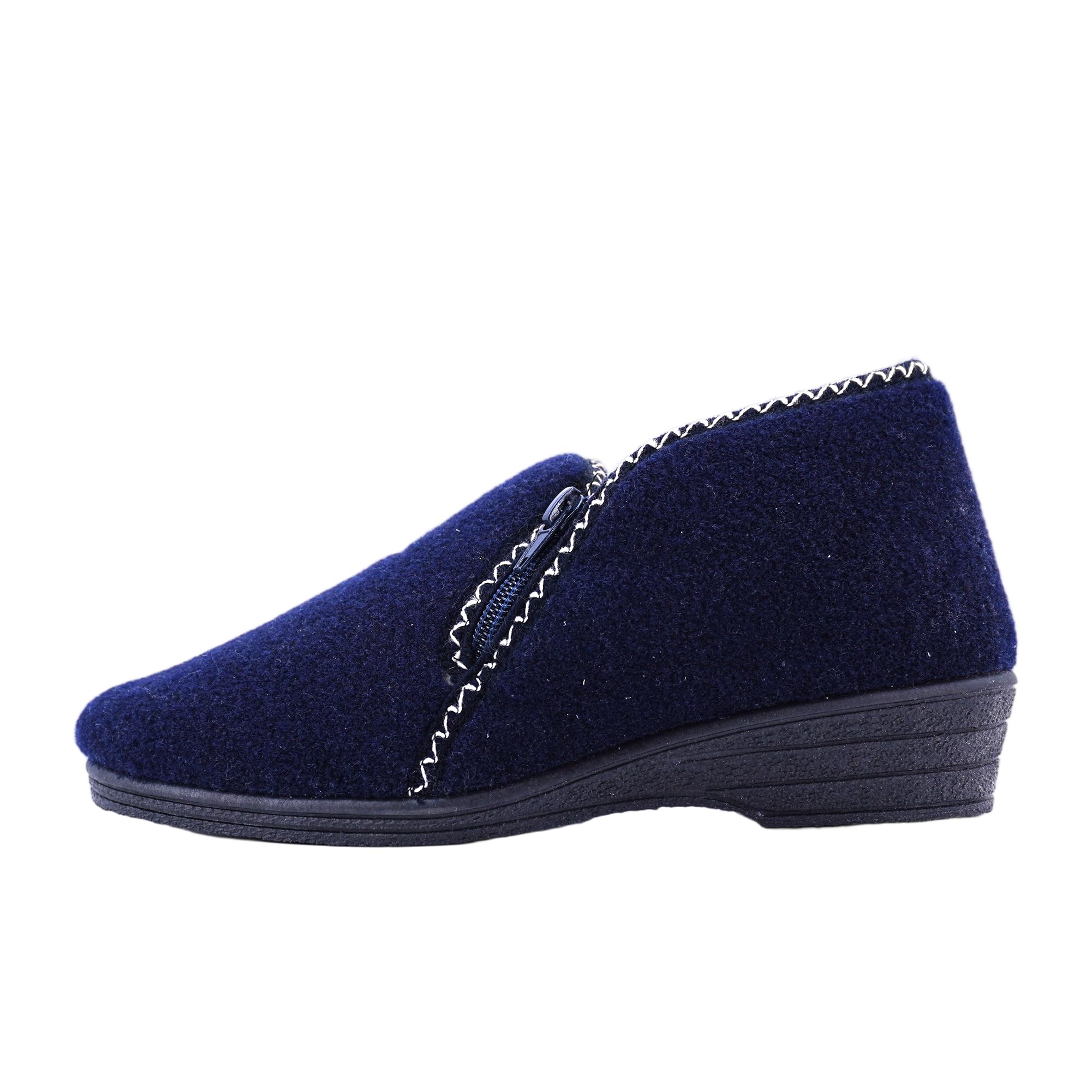 JOMIX Hausschuhe Damen Warm Gefüttert Pantoffeln Stiefelette Rutschfeste Gummisohle Hausstiefel mit Reißverschluss Knöchelhoch Filzoptik Made in Italy