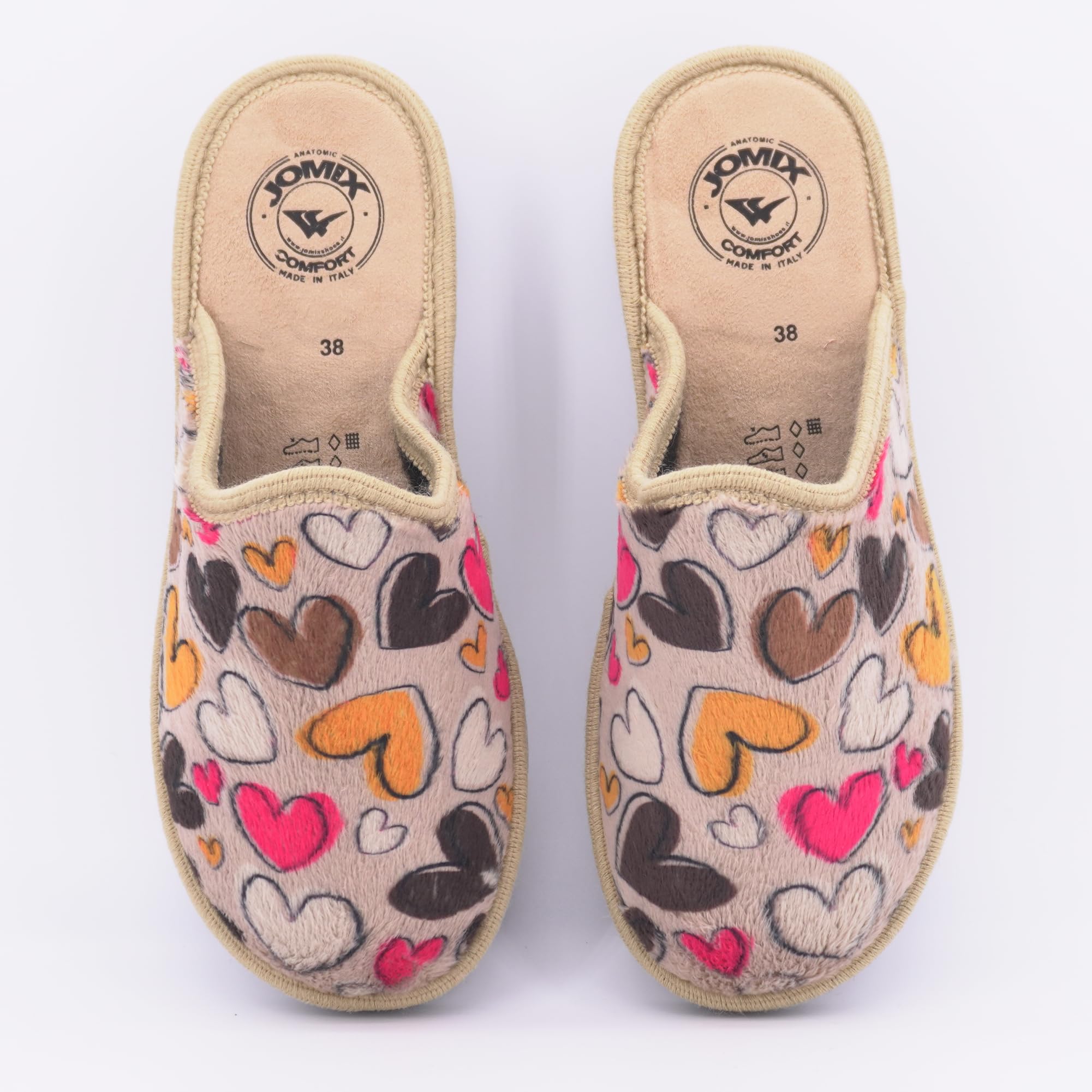 JOMIX Hausschuhe Damen Winter Gefüttert Rutschfest Geschlossene Pantoffeln Hausclogs mit offener Ferse Mules Plüsch Flauschiger Leichte Leise Sohle Leo - Print Made in Italy