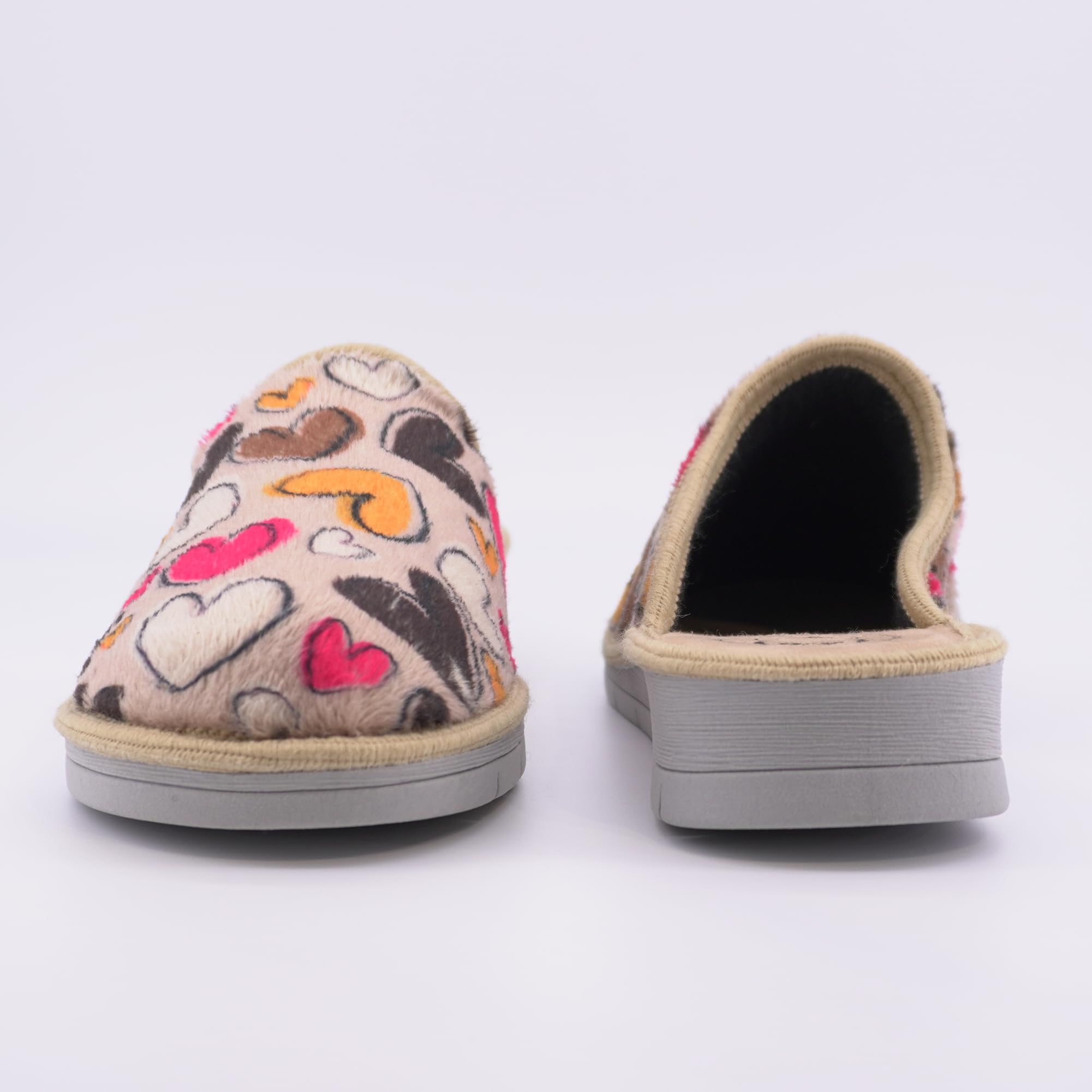 JOMIX Hausschuhe Damen Winter Gefüttert Rutschfest Geschlossene Pantoffeln Hausclogs mit offener Ferse Mules Plüsch Flauschiger Leichte Leise Sohle Leo - Print Made in Italy