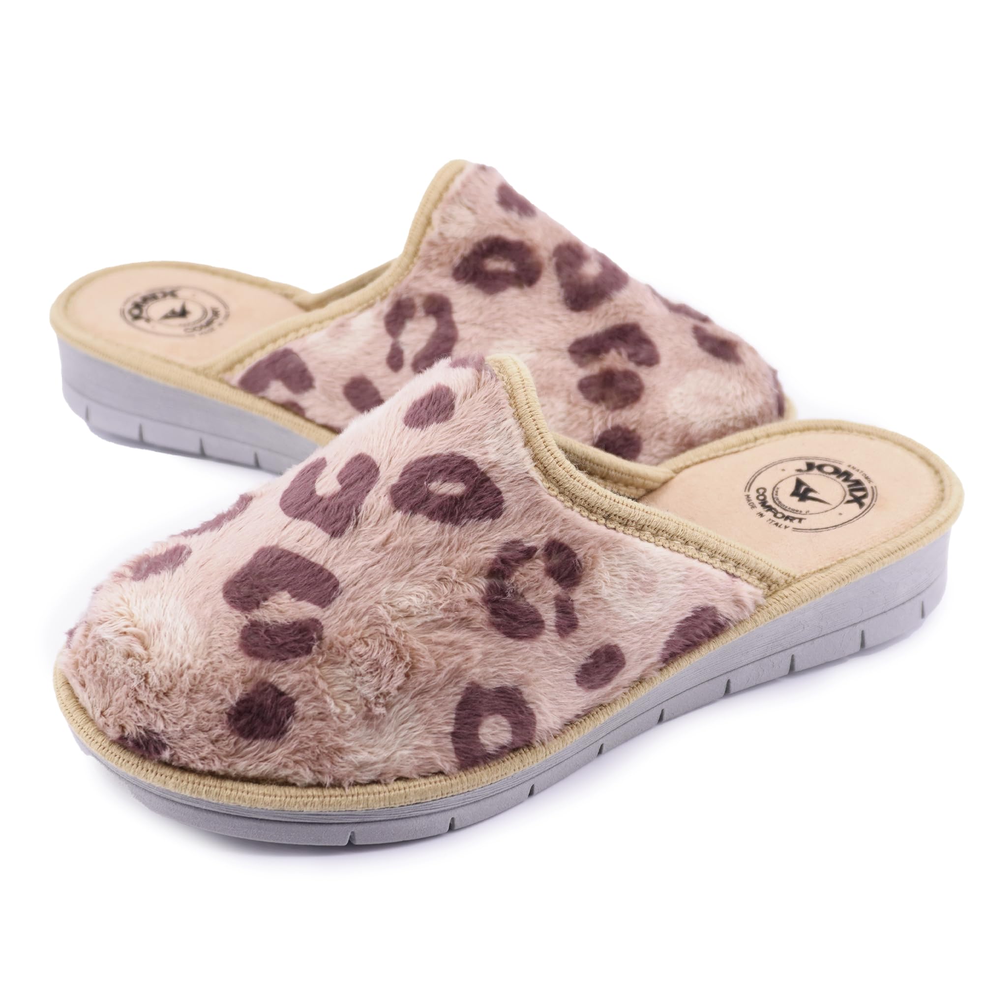 JOMIX Hausschuhe Damen Winter Pantoffeln Gefüttert Rutschfest Leicht Bequem Hüttenschuhe Weich Geschlossen mit Herzmuster Made in Italy