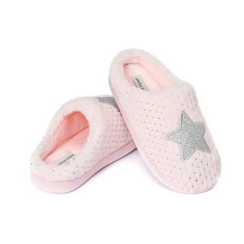 JOMIX Hausschuhe Damen Winter Pantoffeln mit Herzen Warme Schlappen mit Stern Gefütterte Plüsch Pantoletten mit Fußbett Rutschfeste Slippers