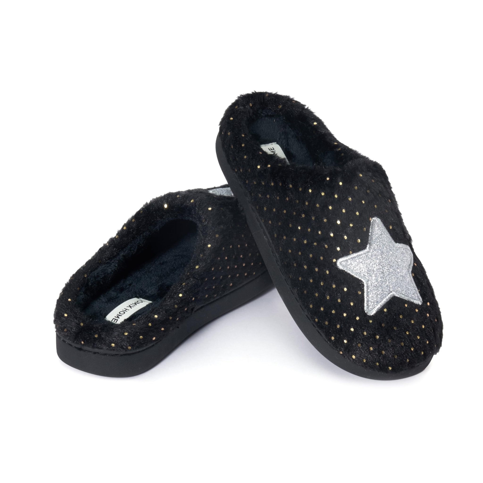 JOMIX Hausschuhe Damen Winter Pantoffeln mit Herzen Warme Schlappen mit Stern Gefütterte Plüsch Pantoletten mit Fußbett Rutschfeste Slippers