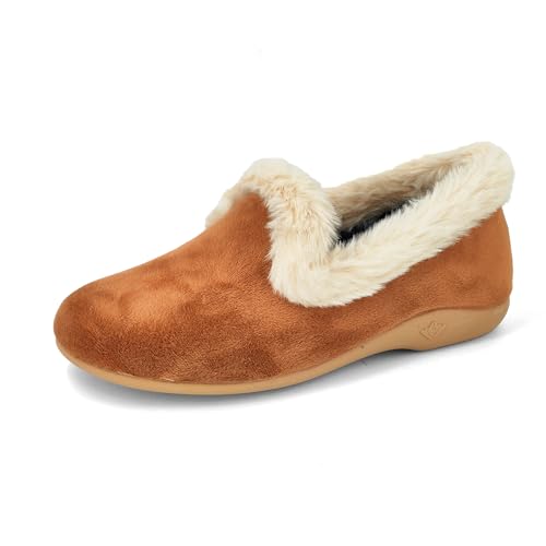 JOMIX Hausschuhe Damen Winter Pantoletten Bequeme Gefüttert Mokassins Warme Flauschig Plüsch Lammfell Puschen Made in Spanien