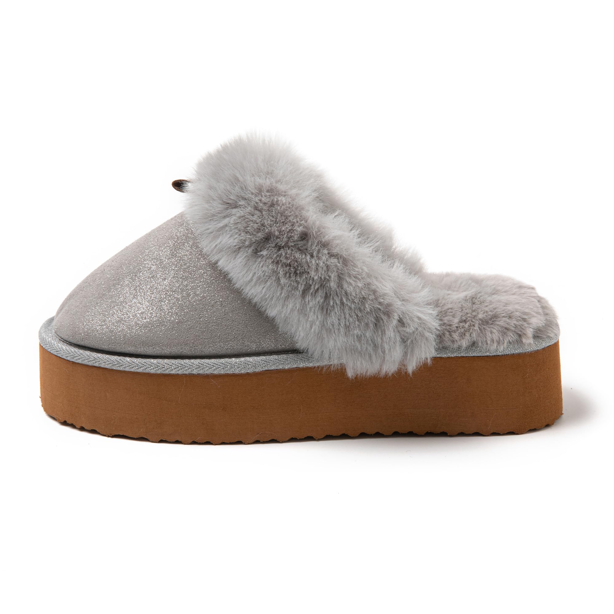 JOMIX Hausschuhe Damen Winter Plateau Pantoletten Pantoffeln Plüsch Clogs Bequeme Kork Fußbett Outdoor Slippers