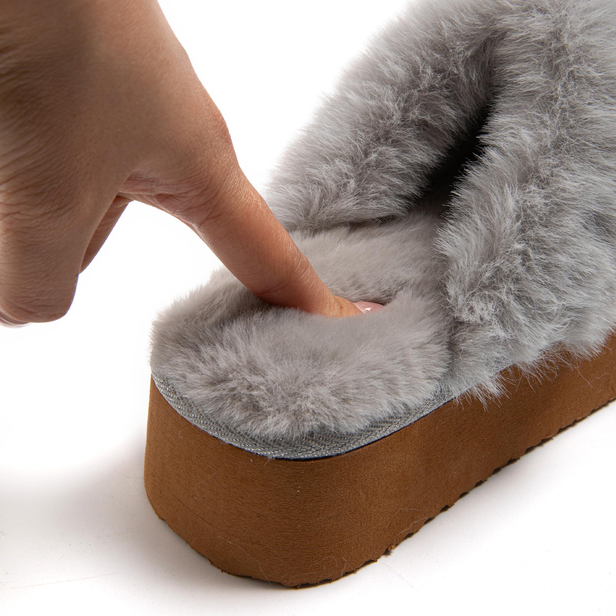 JOMIX Hausschuhe Damen Winter Plateau Pantoletten Pantoffeln Plüsch Clogs Bequeme Kork Fußbett Outdoor Slippers