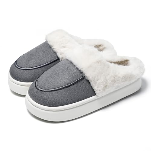 JOMIX Hausschuhe Damen Winter Plateau Pantoletten Pantoffeln Plüsch Latschen Bequeme Kork Fußbett Outdoor Slippers