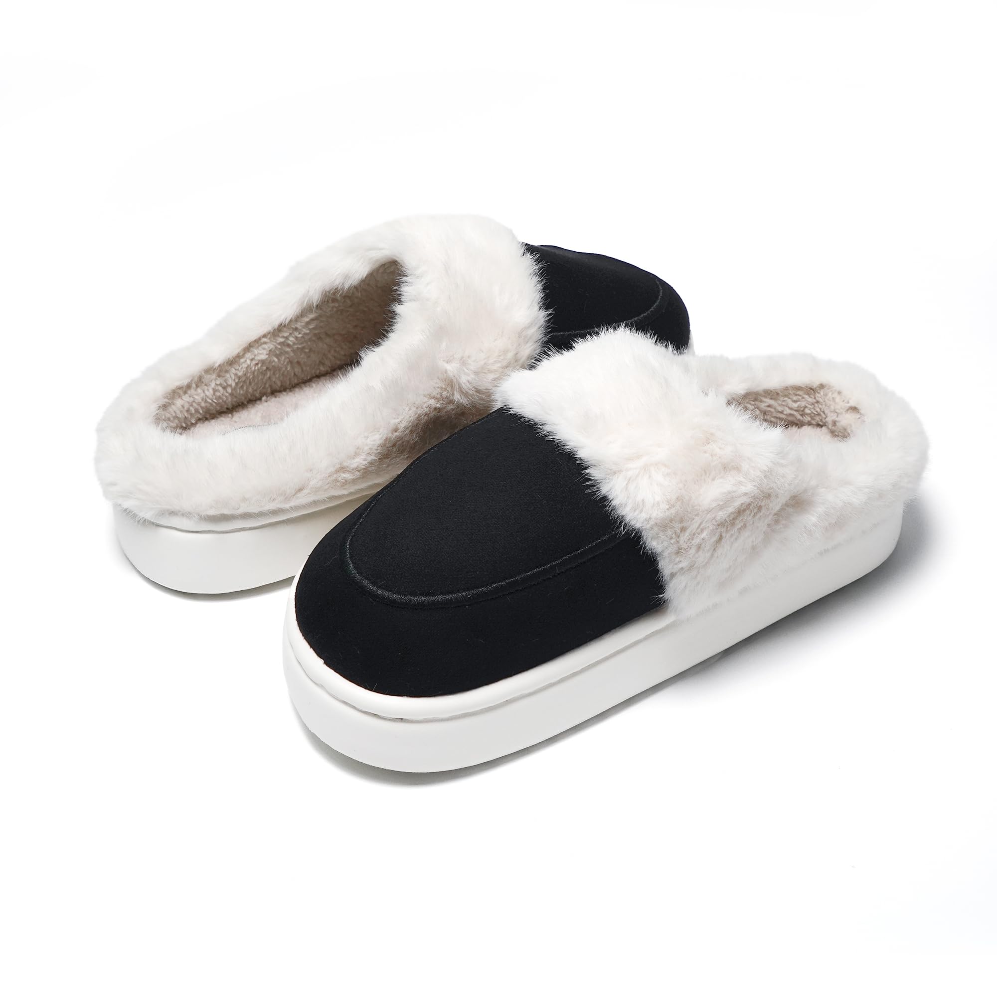 JOMIX Hausschuhe Damen Winter Plateau Pantoletten Pantoffeln Plüsch Latschen Bequeme Kork Fußbett Outdoor Slippers