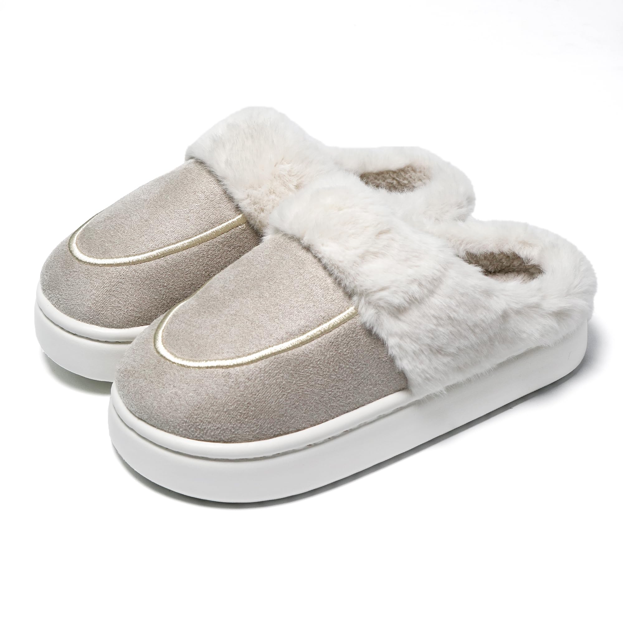 JOMIX Hausschuhe Damen Winter Plateau Pantoletten Pantoffeln Plüsch Latschen Bequeme Kork Fußbett Outdoor Slippers