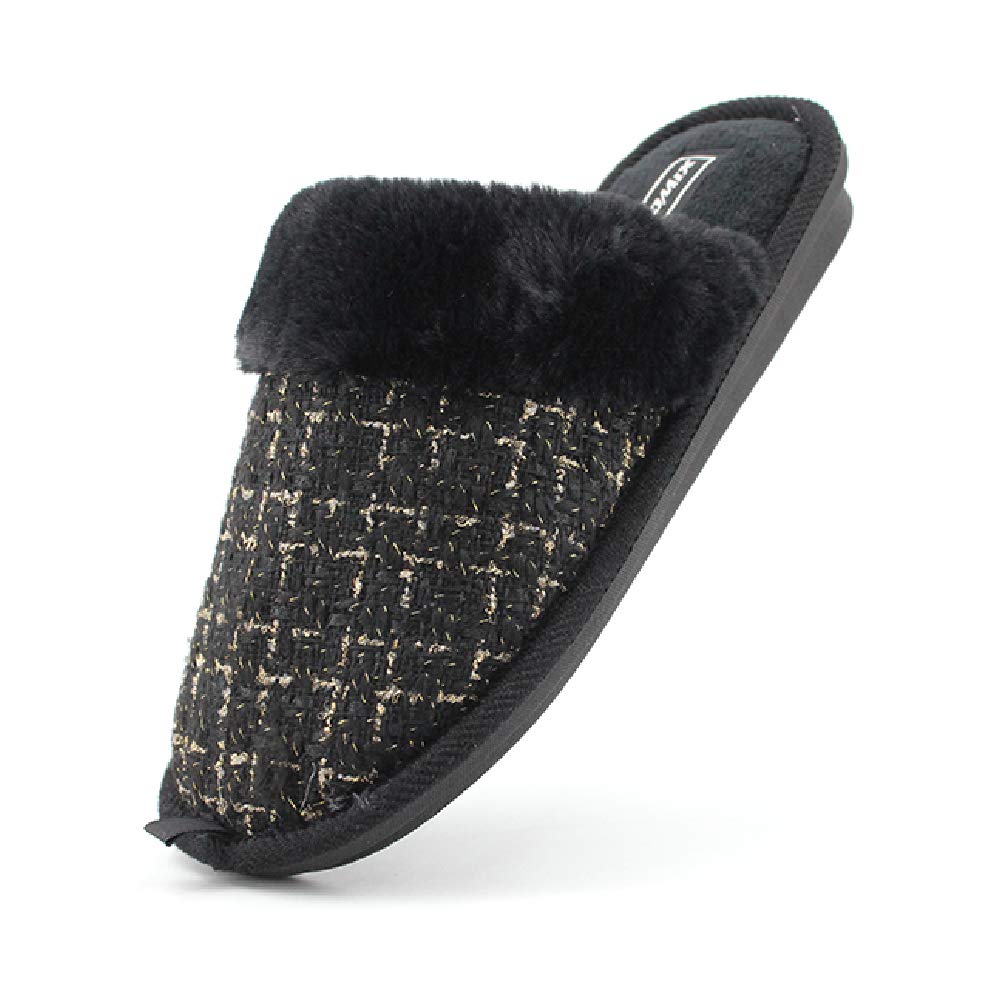 JOMIX Hausschuhe Damen Winter Warm Gefüttert Rutschfest Geschlossene Zehen Leicht Leise Pantoffeln Mit Plüschfutter Gummisohle in Velours Optik Mule Sabot für Zuhause