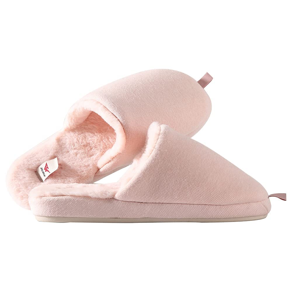 JOMIX Hausschuhe Damen Winter Warm Gefüttert Rutschfest Geschlossene Zehen Leicht Leise Pantoffeln Mit Plüschfutter Gummisohle in Velours Optik Mule Sabot für Zuhause