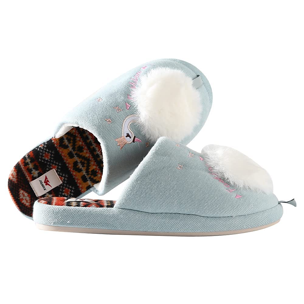 JOMIX Hausschuhe Damen Winter Warm Gefüttert Rutschfest Geschlossene Zehen Leicht Leise Pantoffeln Mit Plüschfutter Gummisohle in Velours Optik Mule Sabot für Zuhause